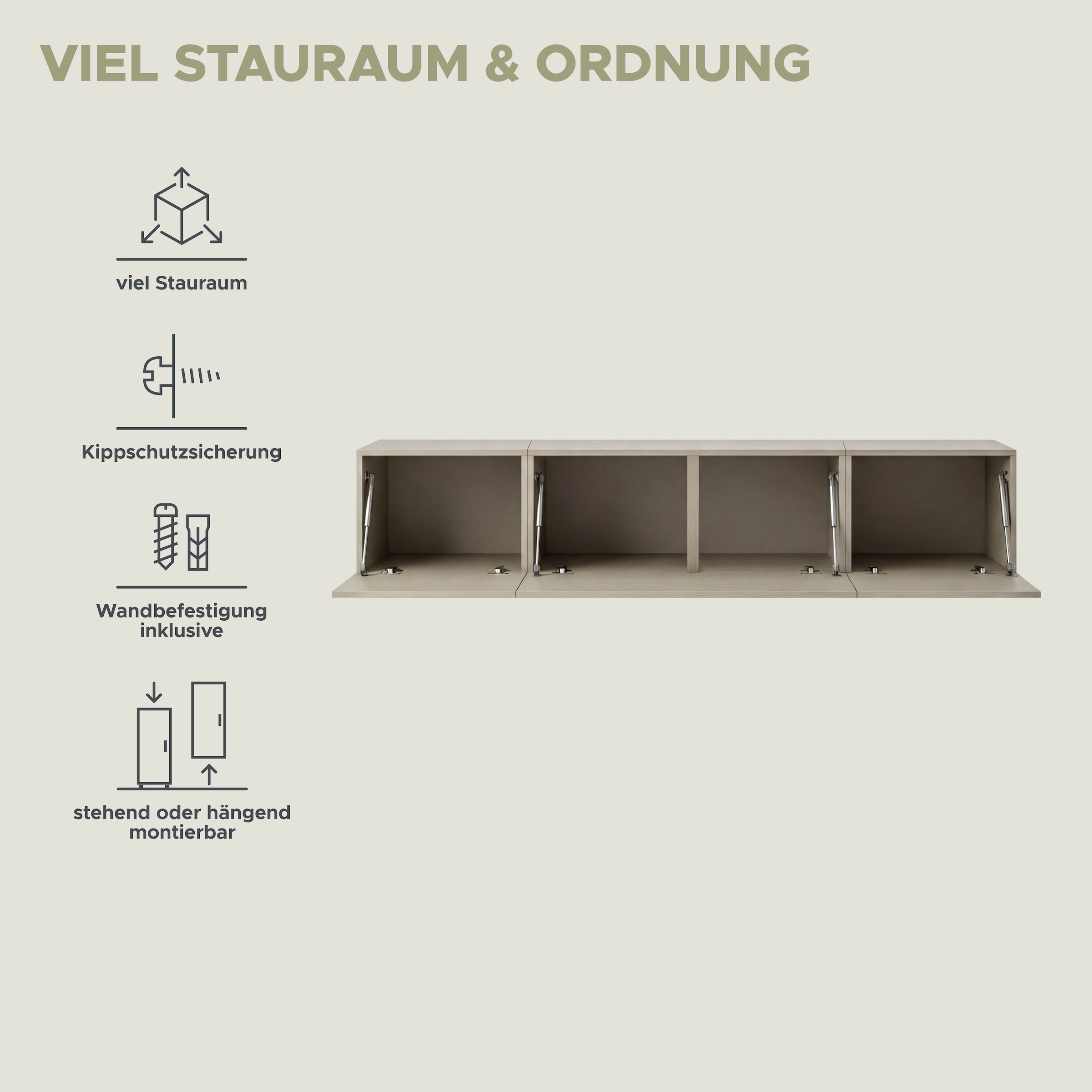OTTO home Lowboard »SPIAGGIA, 3-teiliges Set, Breite 180cm, stehend & hängend montierbar« TV-Möbel, TV-Schrank, TV-Lowboard, Mediaboard