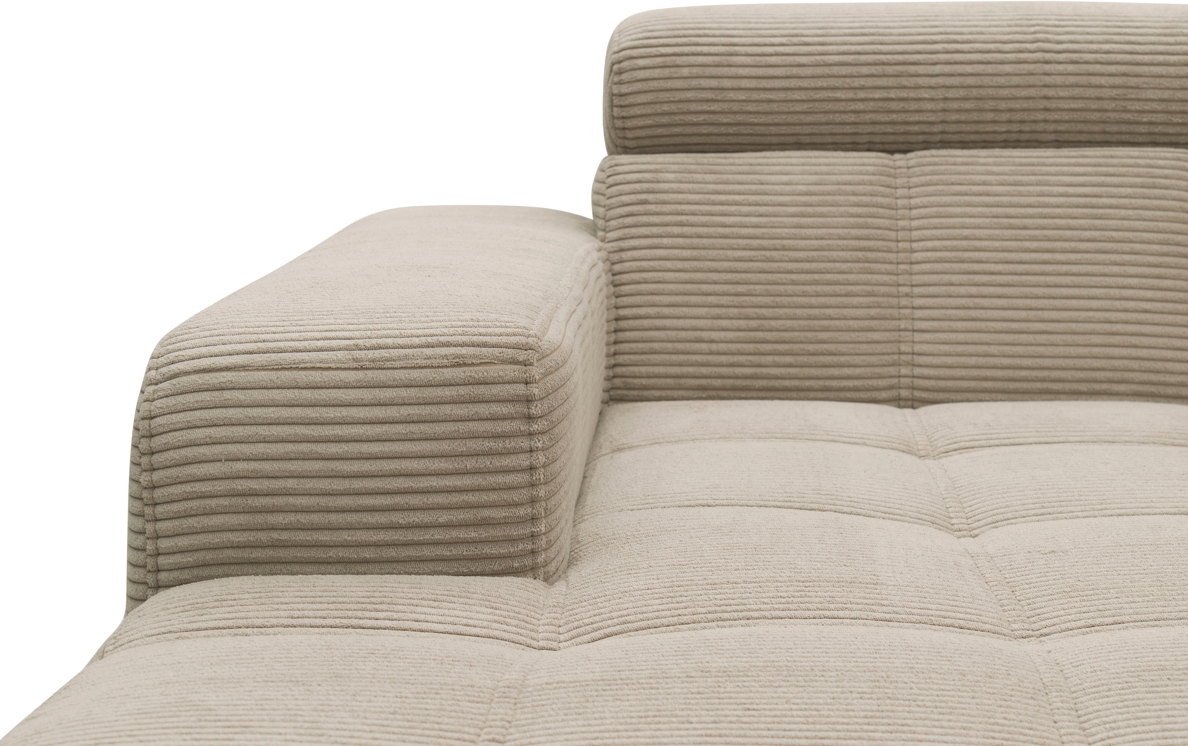 DOMO collection Ecksofa »Trento L-Form, mit Kufenfuß oder Einzelfuß«, wahlweise mit Kopfteilverstellung, Recamiere links/rechts bestellbar