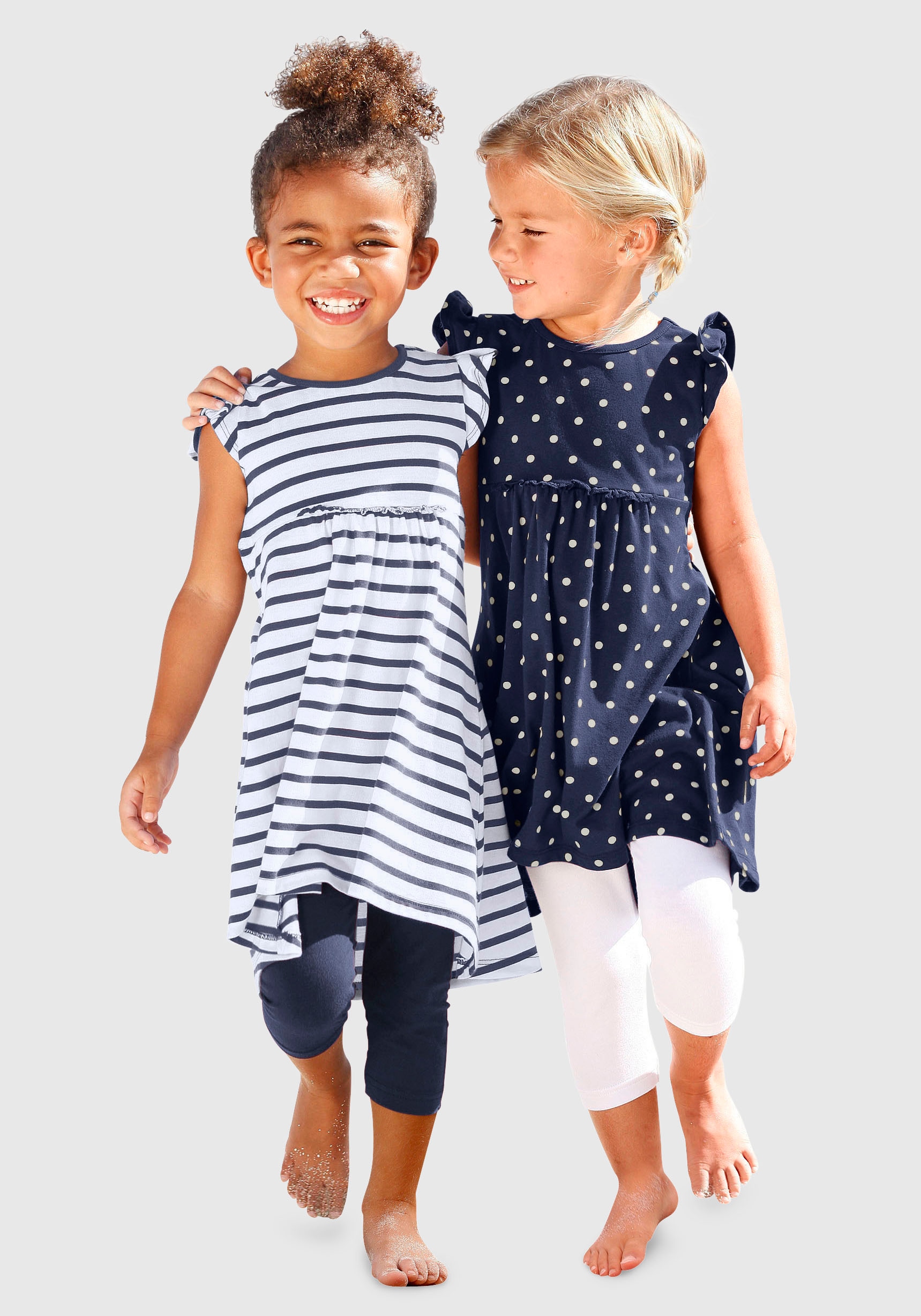 Jerseykleid »für kleine Mädchen«, (Packung, 2 tlg.), mit Streifen und Punkten