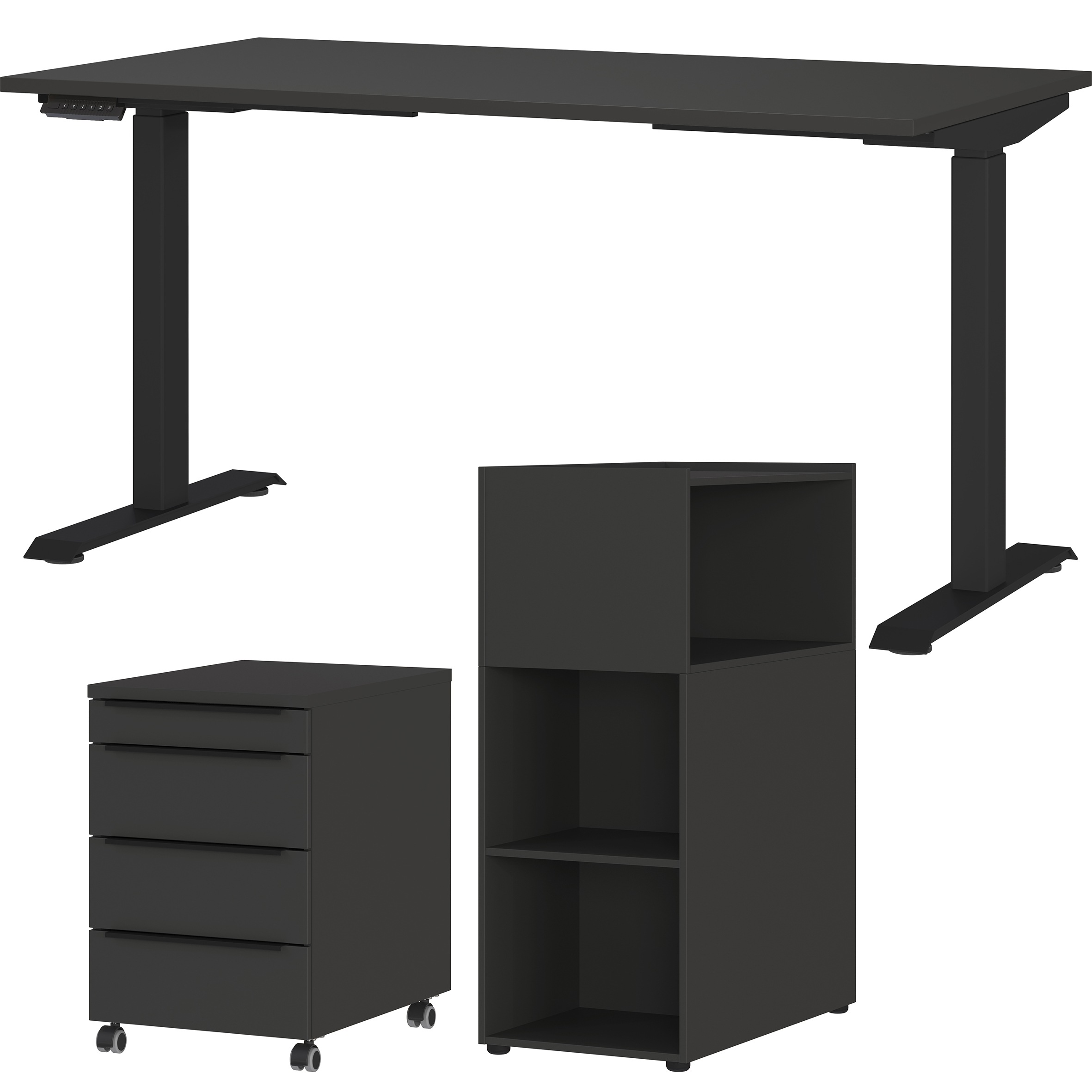 Büromöbel-Set GERMANIA, grau, Holzwerkstoff, Metall, Arbeitsmöbel-Sets, "Mailand", inkl. Schreibtisch, Rollcontainer und Raumteiler