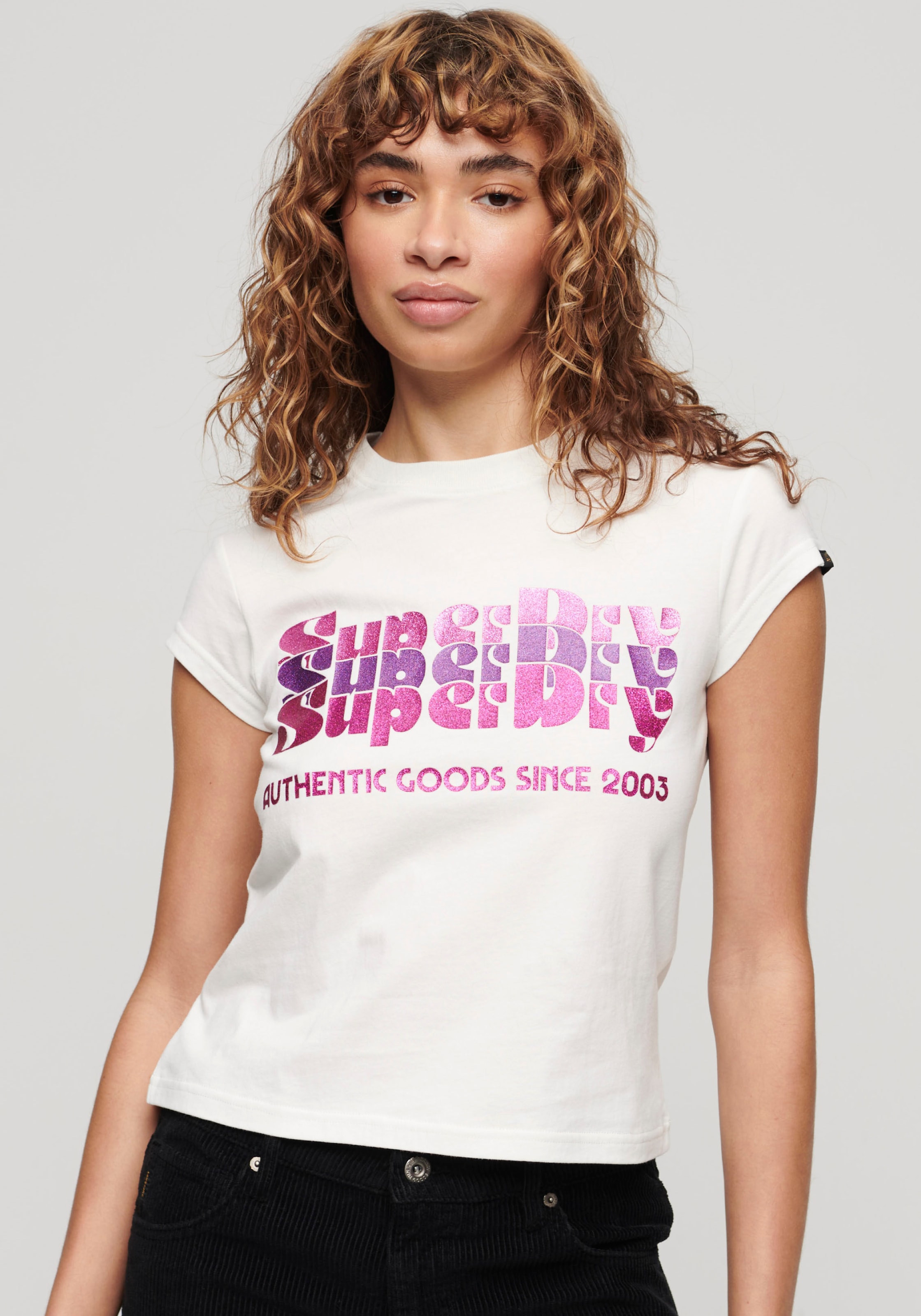 Superdry Kurzarmshirt »RETRO GLITTER LOGO CAP SLV TEE«