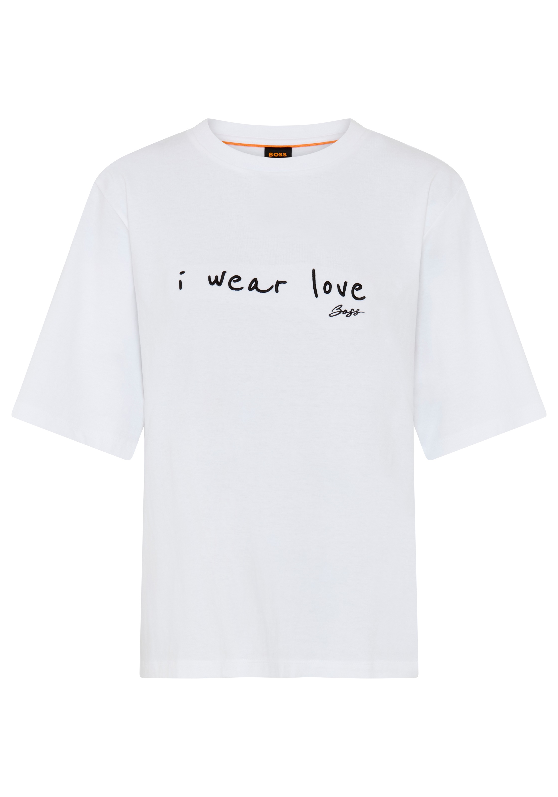 BOSS ORANGE T-Shirt "Eregular Premium Damenmode" mit Statement-Schriftzug, Relaxed Fit