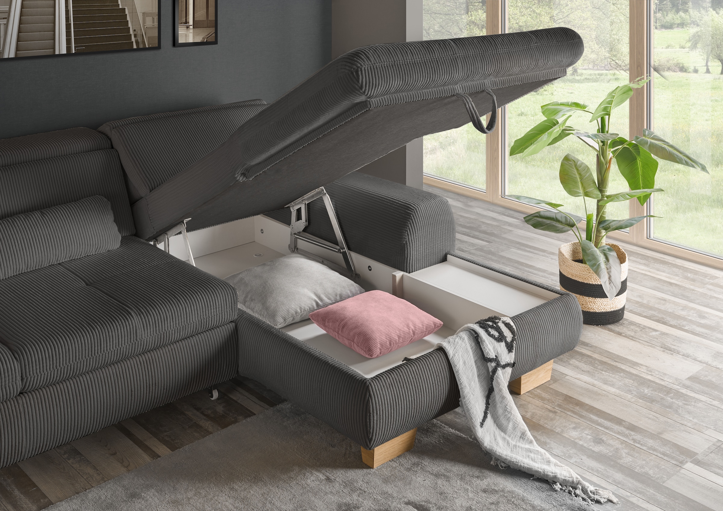 set one by Musterring Ecksofa »SO 3400«, mit Canape und verschiedenen Funktionen, Kaltschaum, B307 x T195 cm