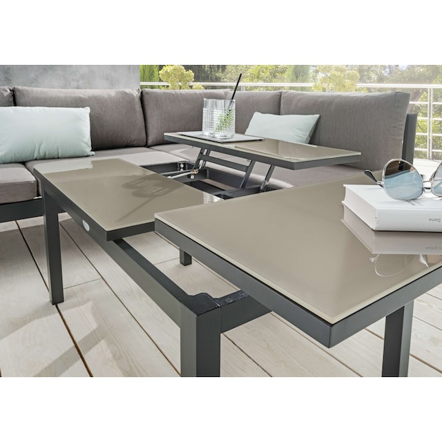 Destiny Gartenlounge-Set »ARENAL«, (Set, 15 tlg.), Ecklounge, 1 Hocker, Tisch  100x60x49/56cm, Beistelltisch 60x35x58 cm | BAUR