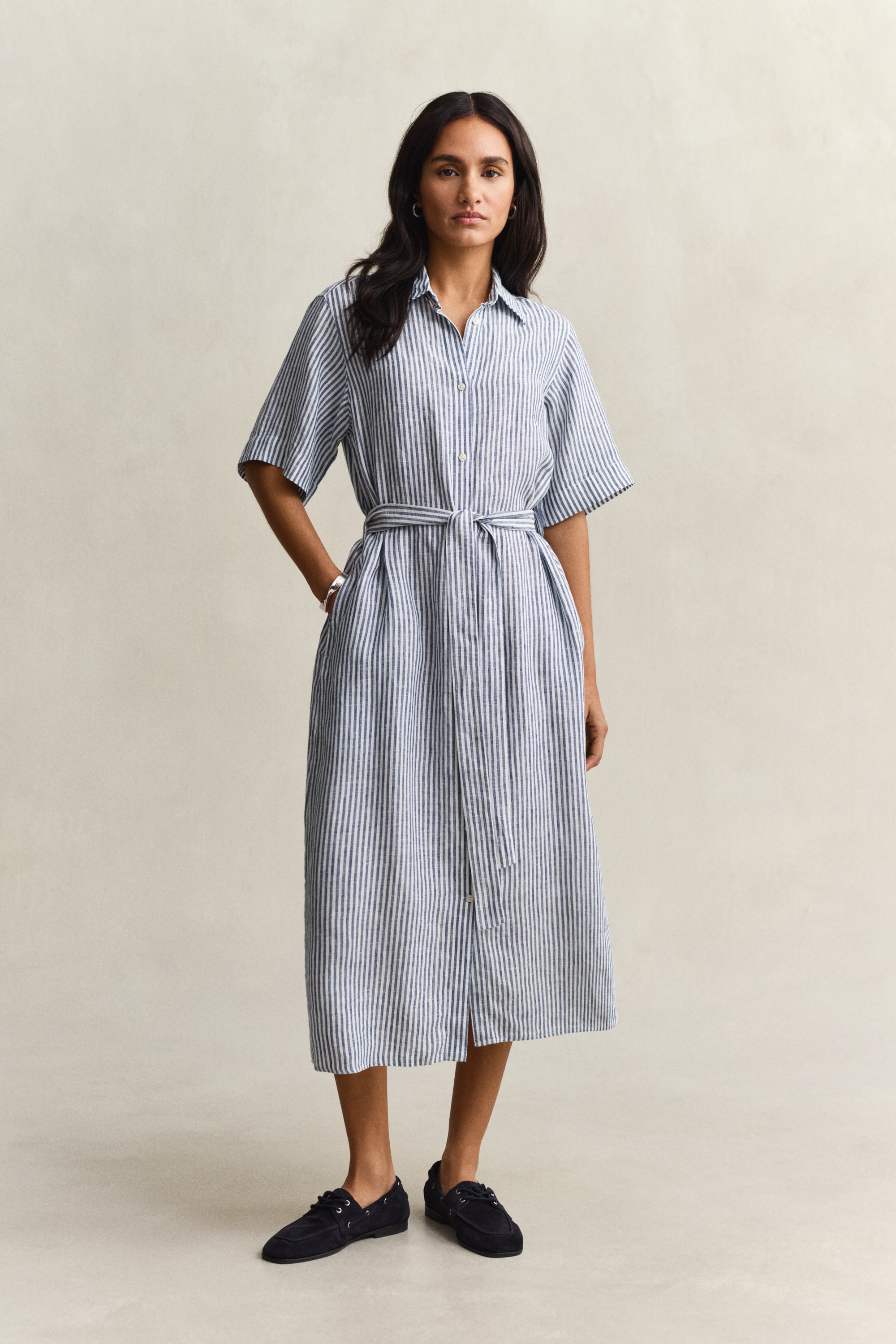 Gant Hemdblusenkleid "STRIPED LINEN" Seitennahttaschen Regular fit mit Bind günstig online kaufen