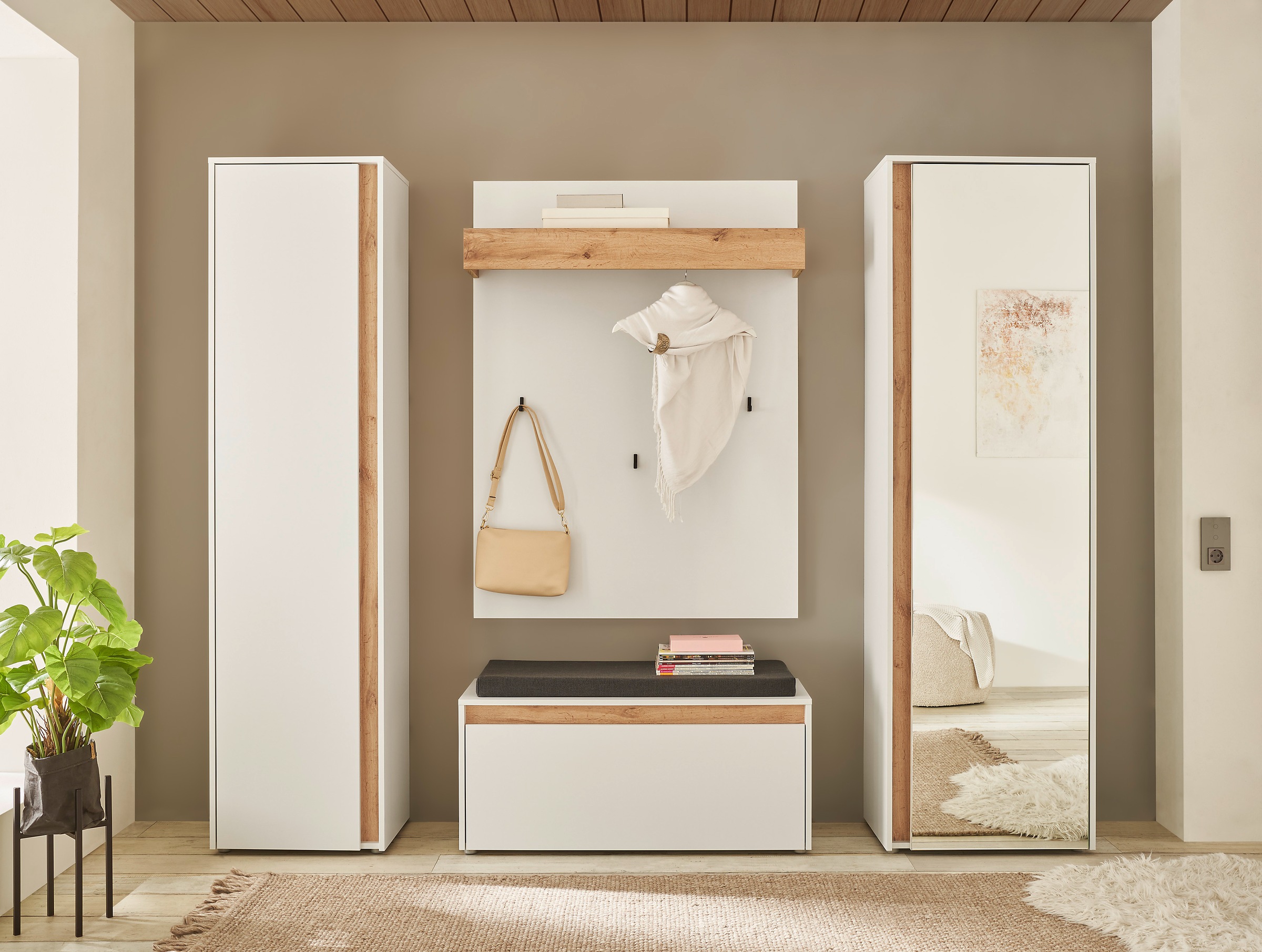 Garderoben-Set HOME AFFAIRE, B:170cm H:200cm T:40cm, weiß, Holzwerkstoff, Flur, Kastenmöbel-Sets, "GIRON/CiTY, moderne Garderobe, Komplettset mit