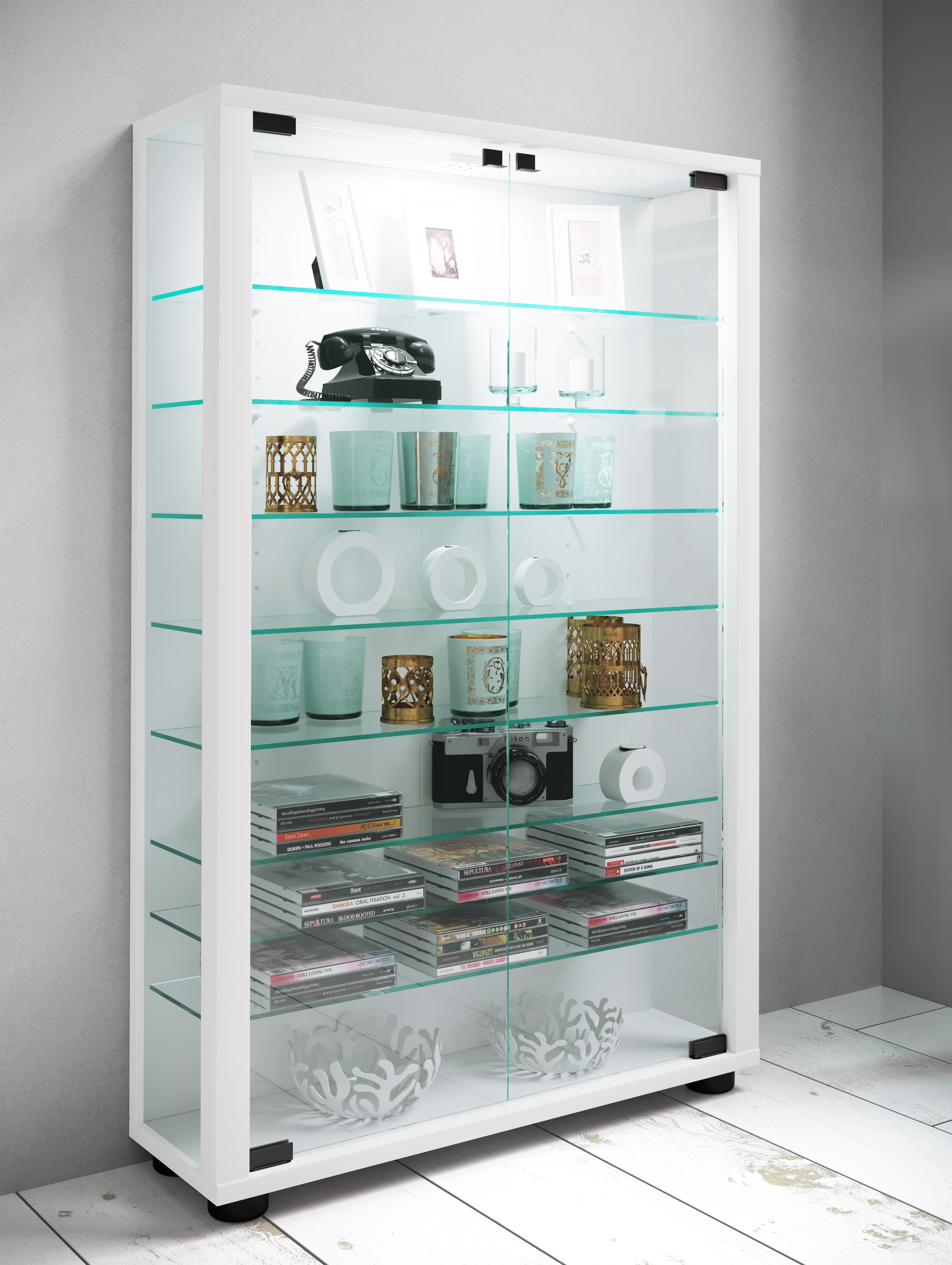 VCM Standvitrine »Holz Glas Stand Vitrine Sammelvitrine Lumo Mini«