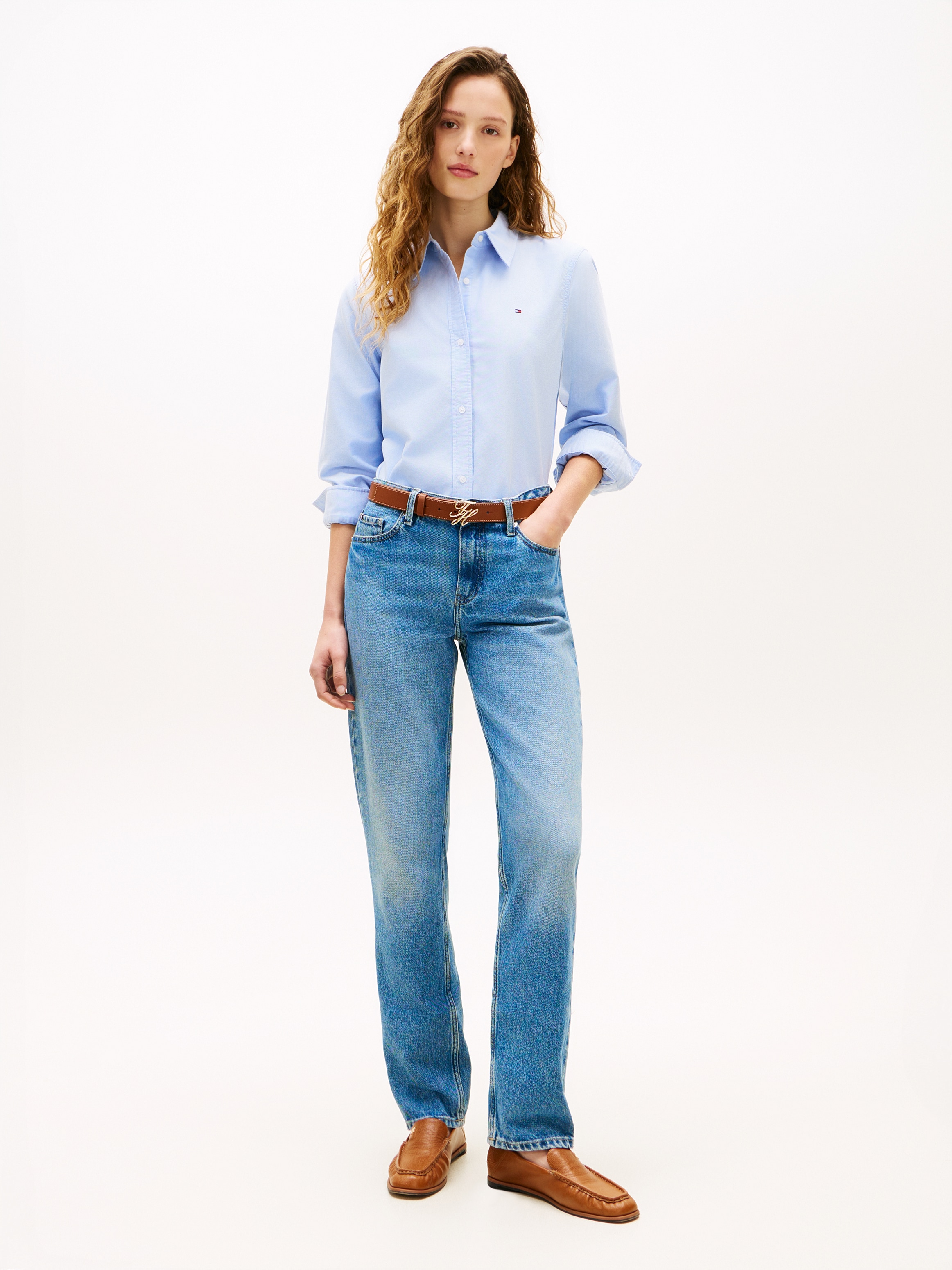 Tommy Hilfiger Hemdbluse »OXFORD RELAXED FIT SHIRT mit Hemdblusenkragen und Stickerei« mit Streifen