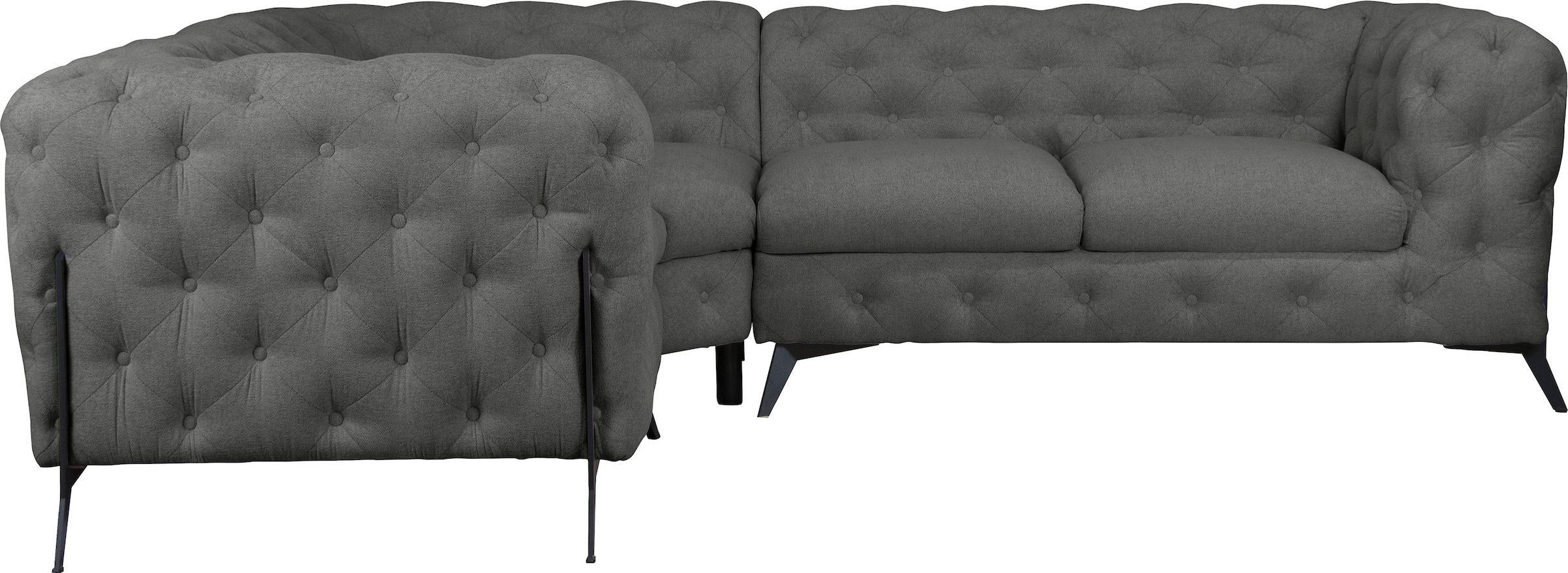 Leonique Chesterfield-Sofa "Amaury L-Form", moderne Chersterfield-Optik, Breite 262 cm, Fußfarbe wählbar