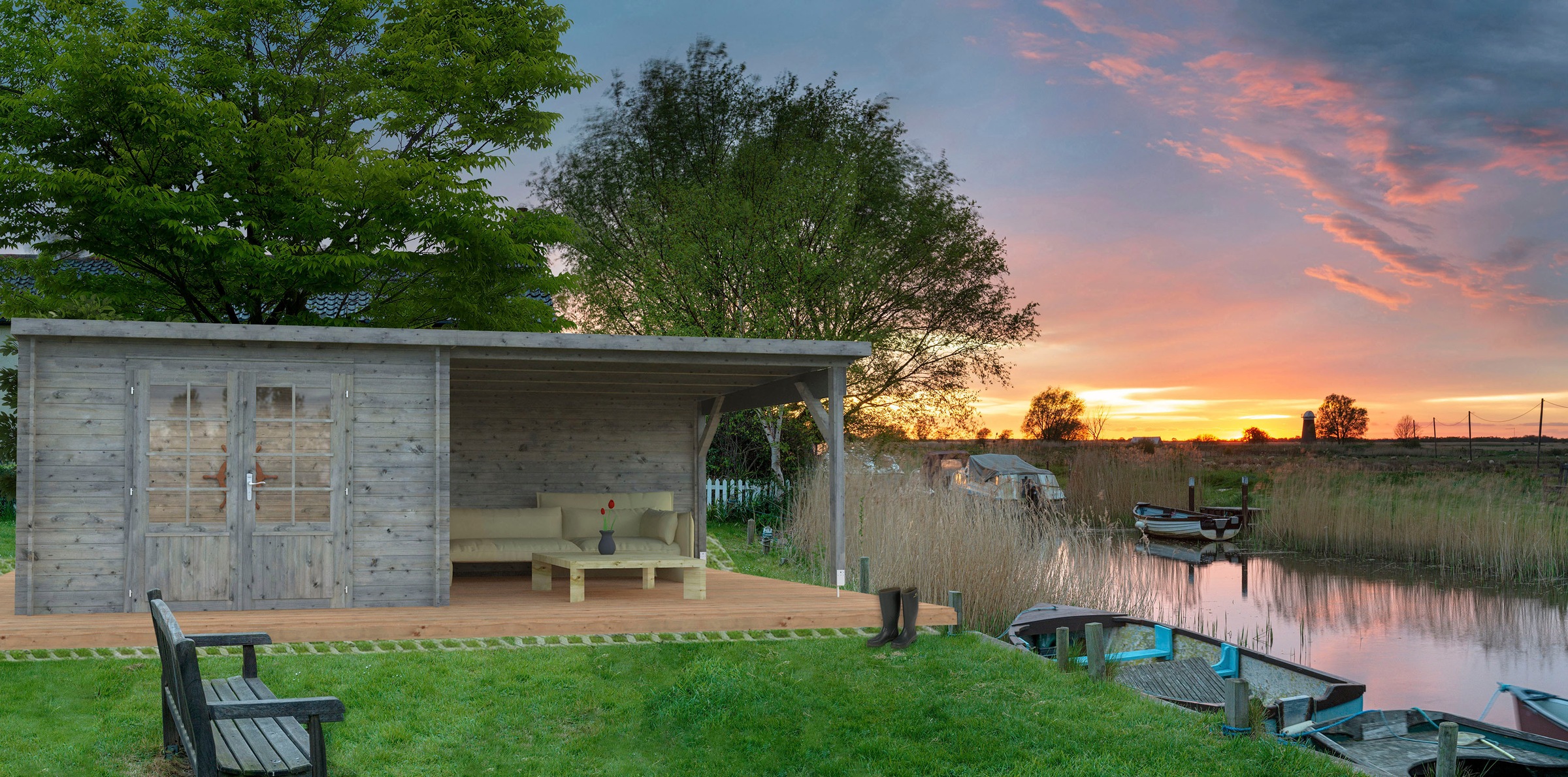 Palmako Gartenhaus "Ella" 8,7+10,0 m², mit Anbaudach günstig online kaufen