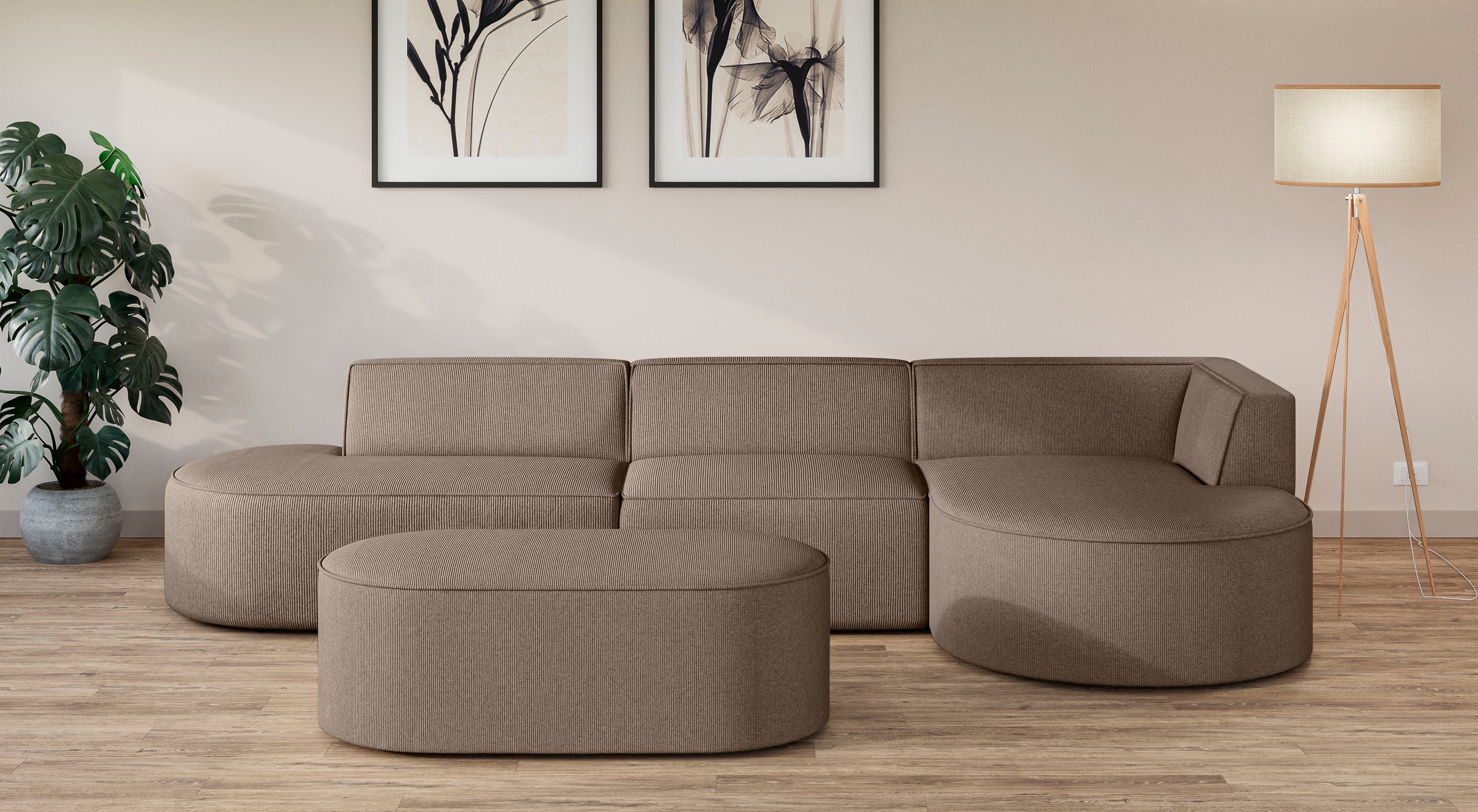 OTTO home Polsterhocker »EIVIND Sitzhocker, Maße: B/T/H: 142/70/48 cm« auch in Bouclé und Feincord, mit Wellenunterfederung