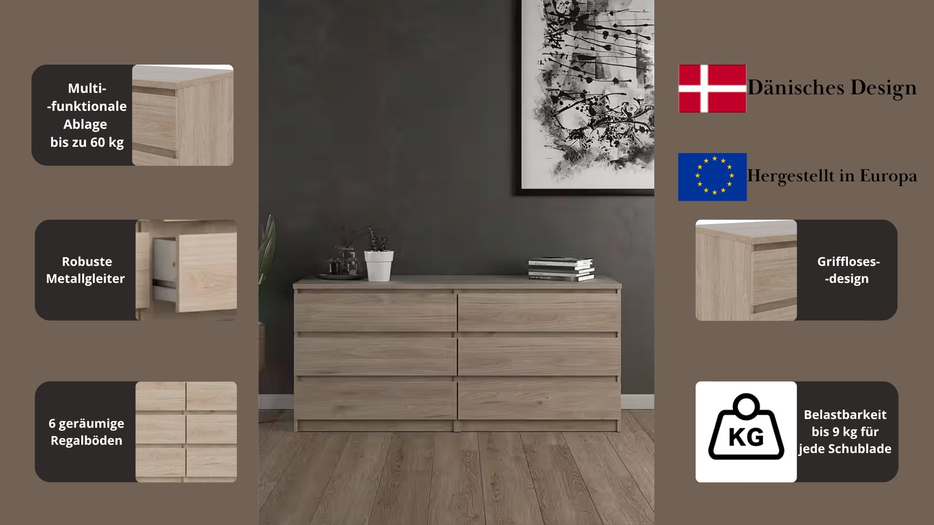 INOSIGN Kommode "Naia, Aufbewahrung, 6 Schubladen, Hochglanz-Optik, grifflo günstig online kaufen