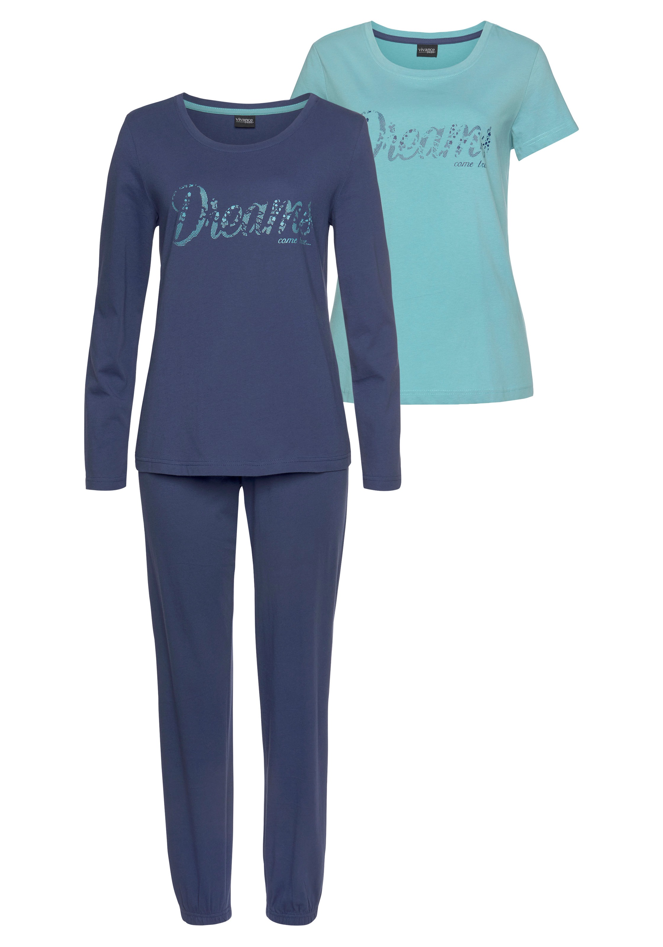 Vivance Dreams Pyjama, 3 teiliger Set, mit Frontschriftzug günstig online kaufen