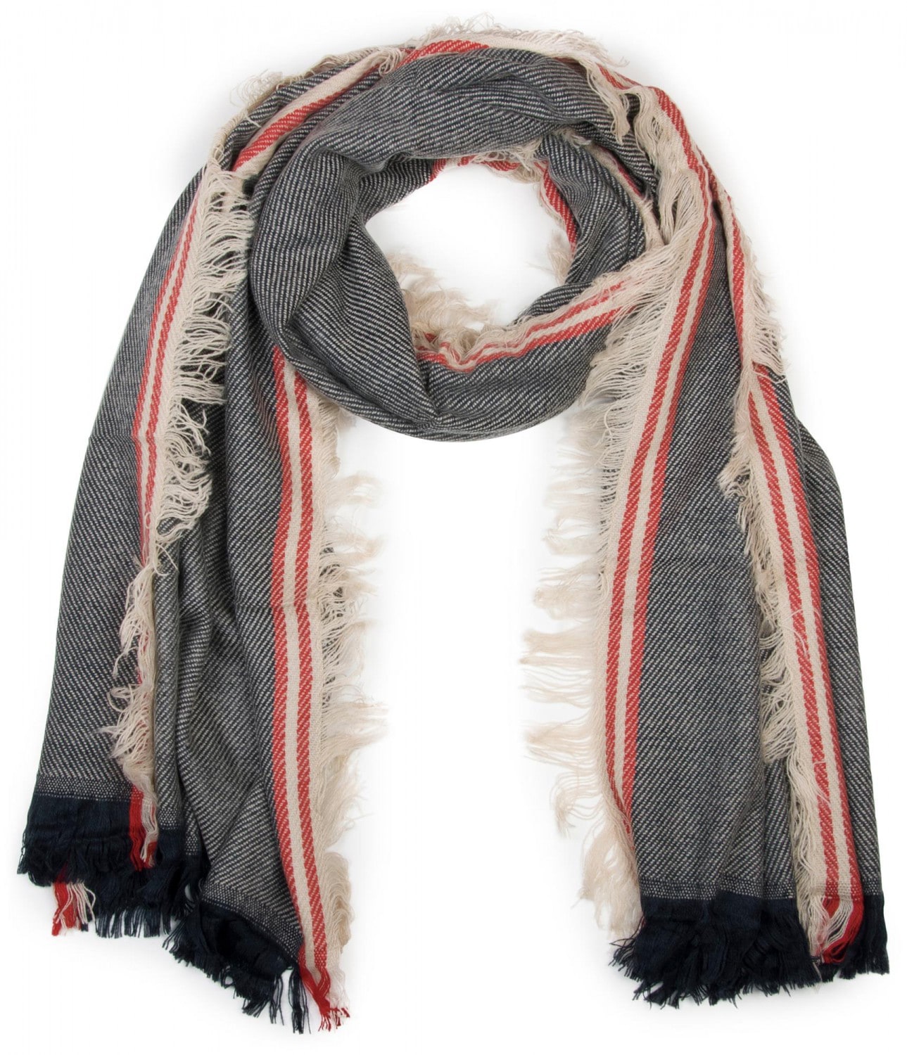 styleBREAKER Strickschal "Breiter XXL Schal mit Fransen und Streifen Muster" 1 Stk.