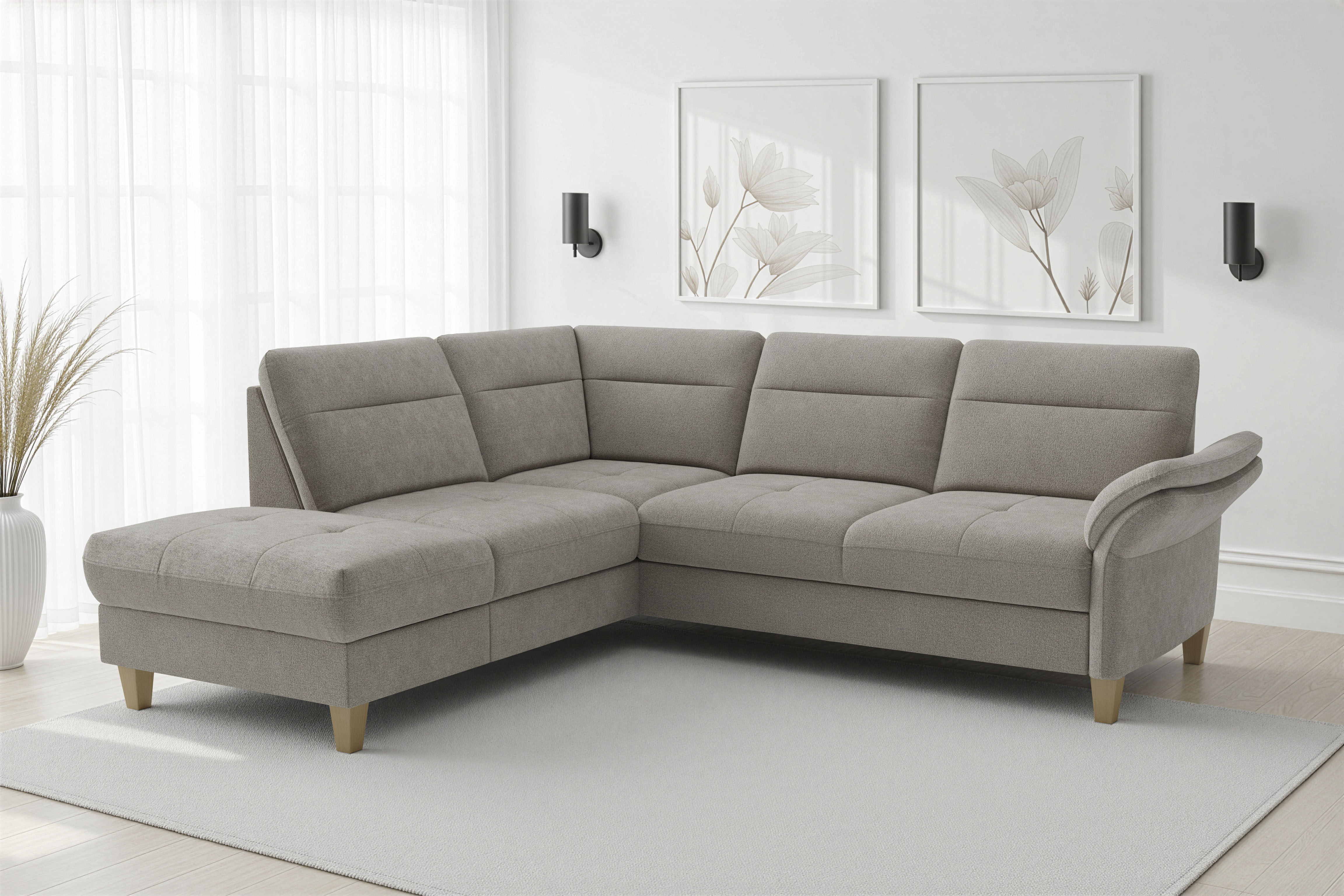 sit&more "Pamela L-Form, B: 218 cm, optional Schlaffunktion & Bettkasten" wahlweise mit Armteilverstellung, Sofa mit Federkern, Sitzhöhe: 48 cm