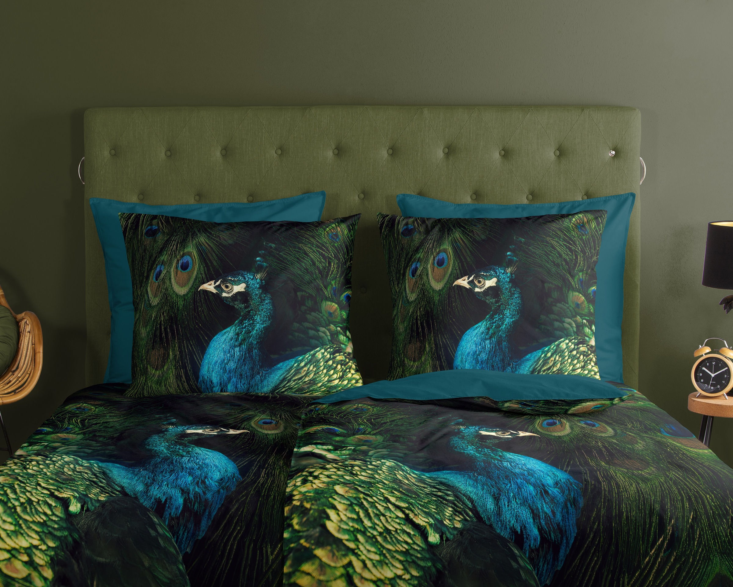 Thumbnail - good morning Wendebettwäsche "Coburg" 2 Stk. 100% Baumwolle, Renforcé, Reißverschluss, Wendeoptik, Pfau, Grün Petol