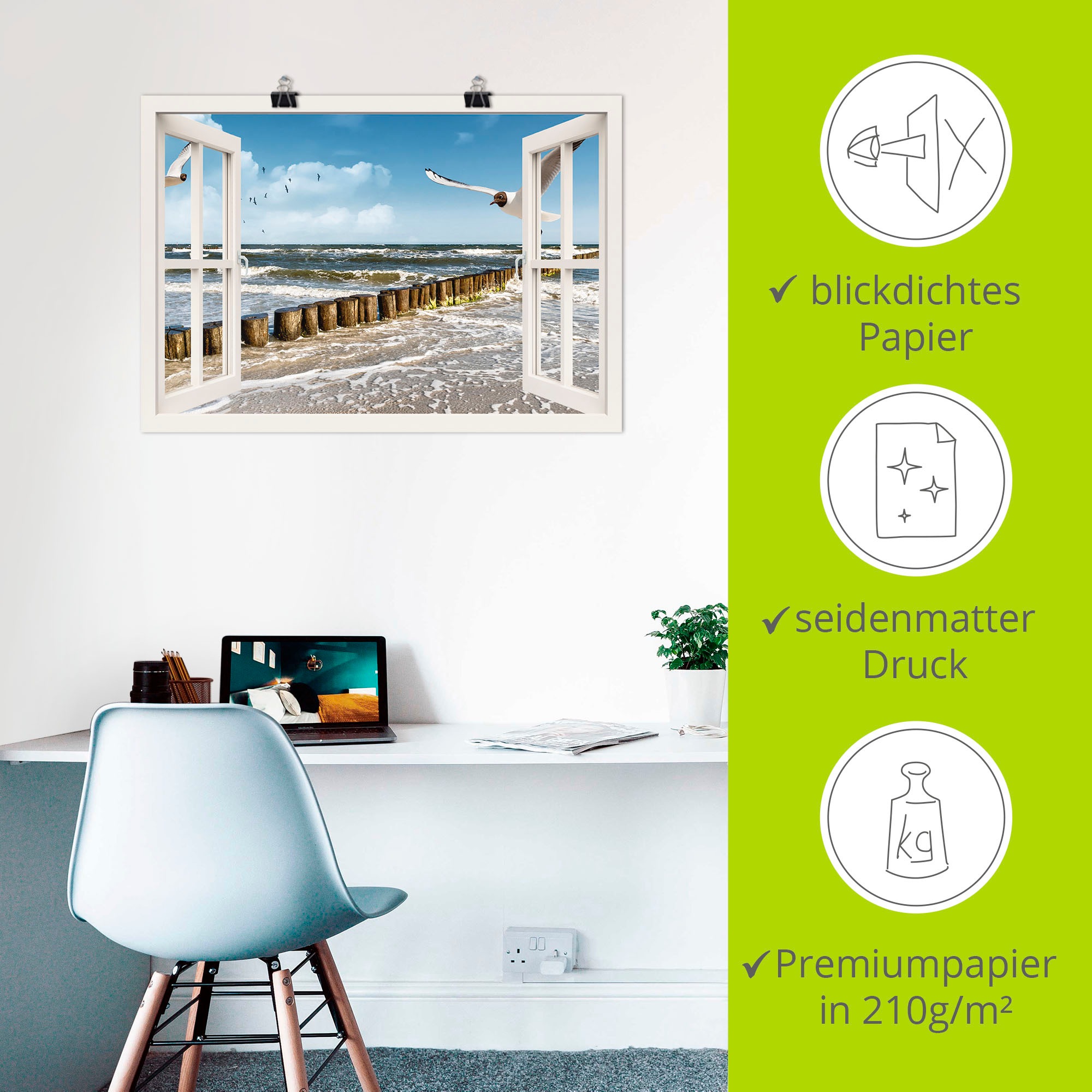 Artland Wandbild »Fensterblick - Ostsee«, Fensterblick, (1 St.), als Leinwandbild, Poster, Wandaufkleber in verschied. Größen