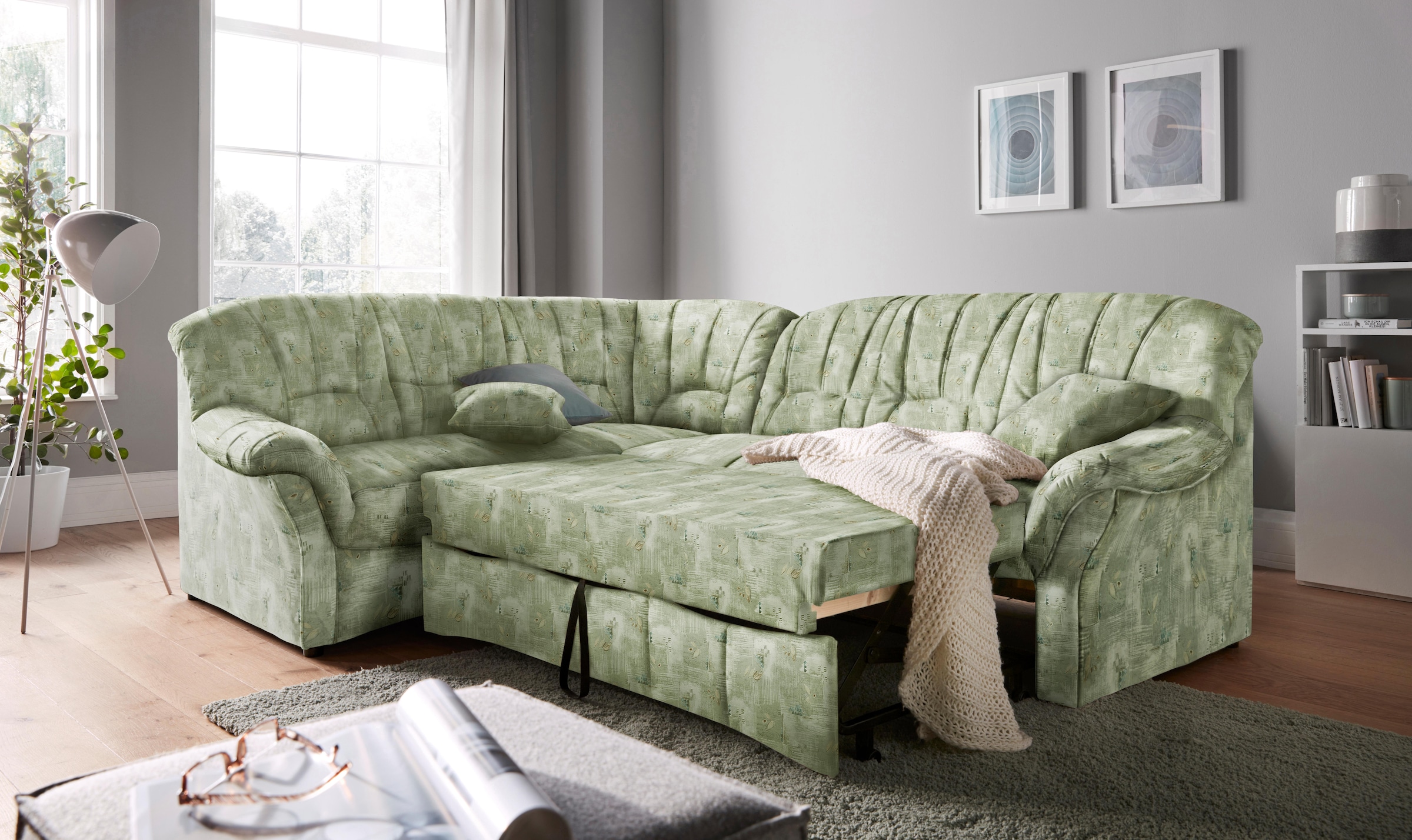 DOMO collection Ecksofa »Bahia, zeitlos und elegant, bequeme Armlehnen, L-Form«, wahlweise mit Bettfunktion