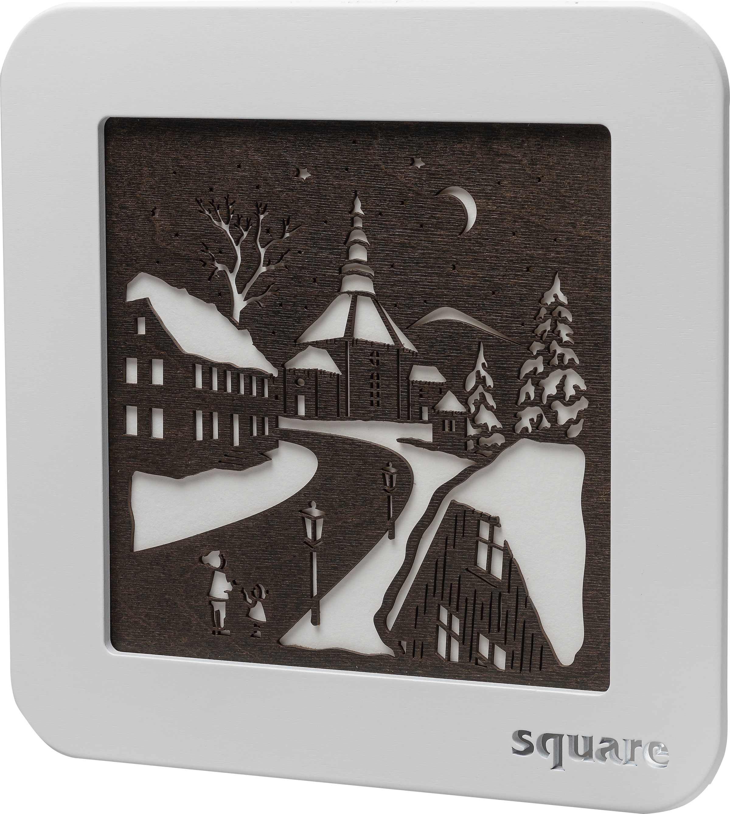 Weigla LED-Bild "Square Wandbild Seiffen, Batterie & Timer, WEIẞ-BRAUN", (1 St.), Erzgebirge garantiert, Weihnachtsdeko 