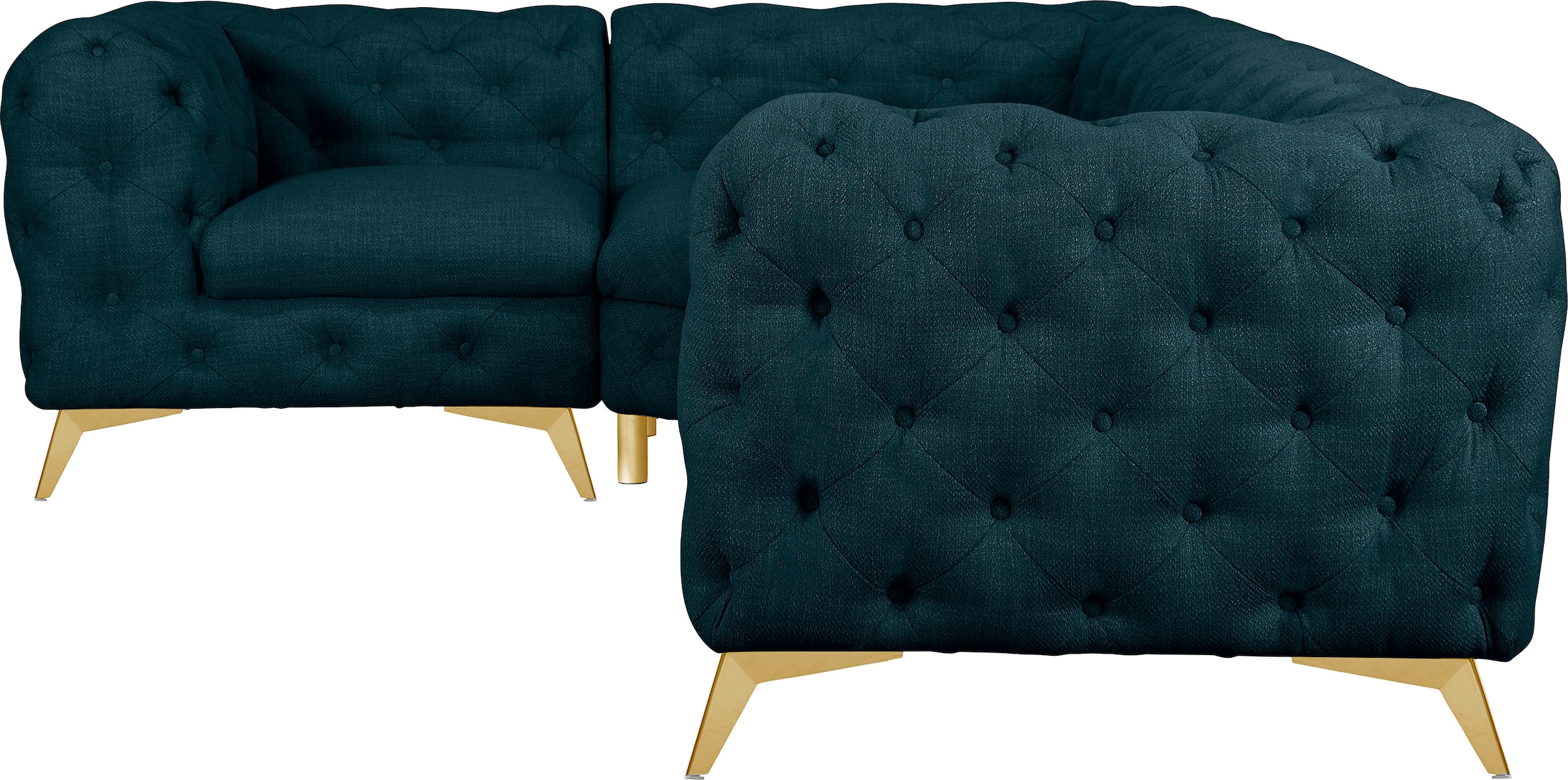 Leonique Chesterfield-Sofa »Ecksofa GLYNIS L-Form mit Wellenunterfederung, Maße B/T/H 264/204/75cm«, aufwändige Knopfheftung, moderne Chesterfield Optik, Fußfarbe wählbar