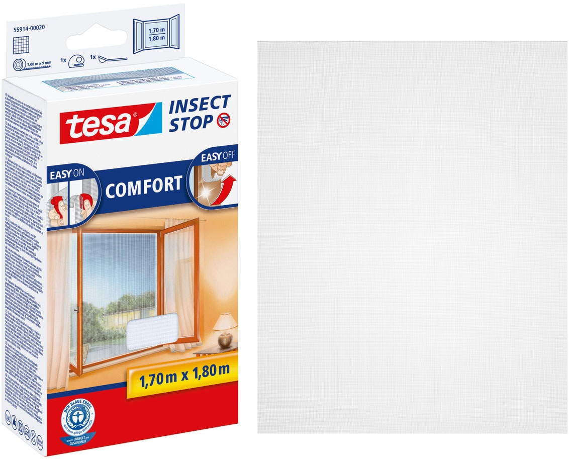 TESA Insektenschutz-Fensterrahmen "Insect Stop Comfort Fliegengitter für Fenster - 1.7 m : 1.8 m", B/H: 170cm x 180cm, weiß, Insektenschutzgitter,