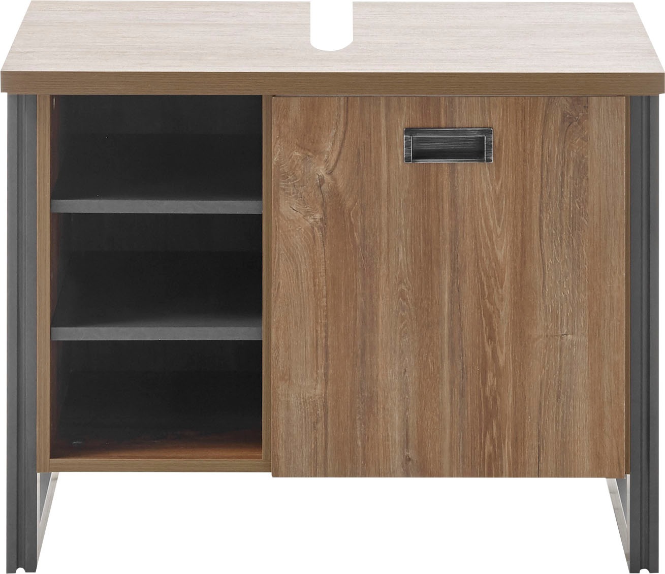 Home affaire Waschbeckenunterschrank »Detroit, Waschtisch mit Apothekergriff, Badschrank im Industrialdesign«, Eiche Dekor, mit offenen Fächern & Stauraum, Breite 81 cm