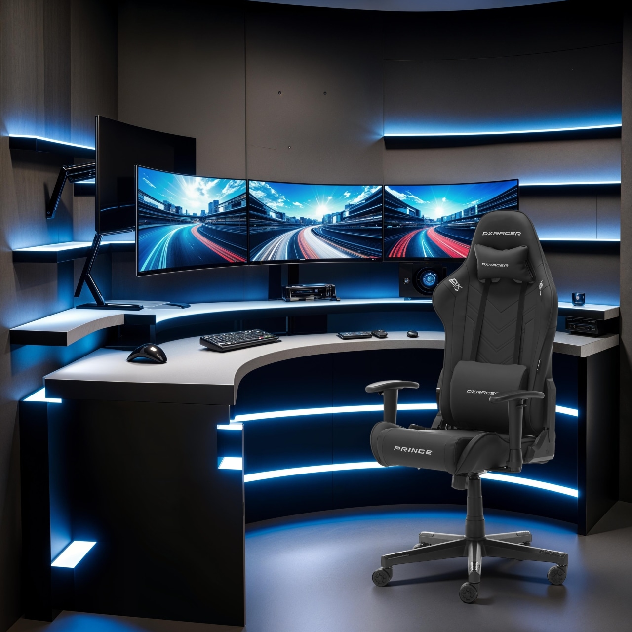 MCA furniture Gaming-Stuhl »DX Racer Prince Gamingchair«, (Set), 1 St., Kunstleder, Gaming,Racing,Design,Lordose,Kissen,Armlehne,drehbar,verstellbar