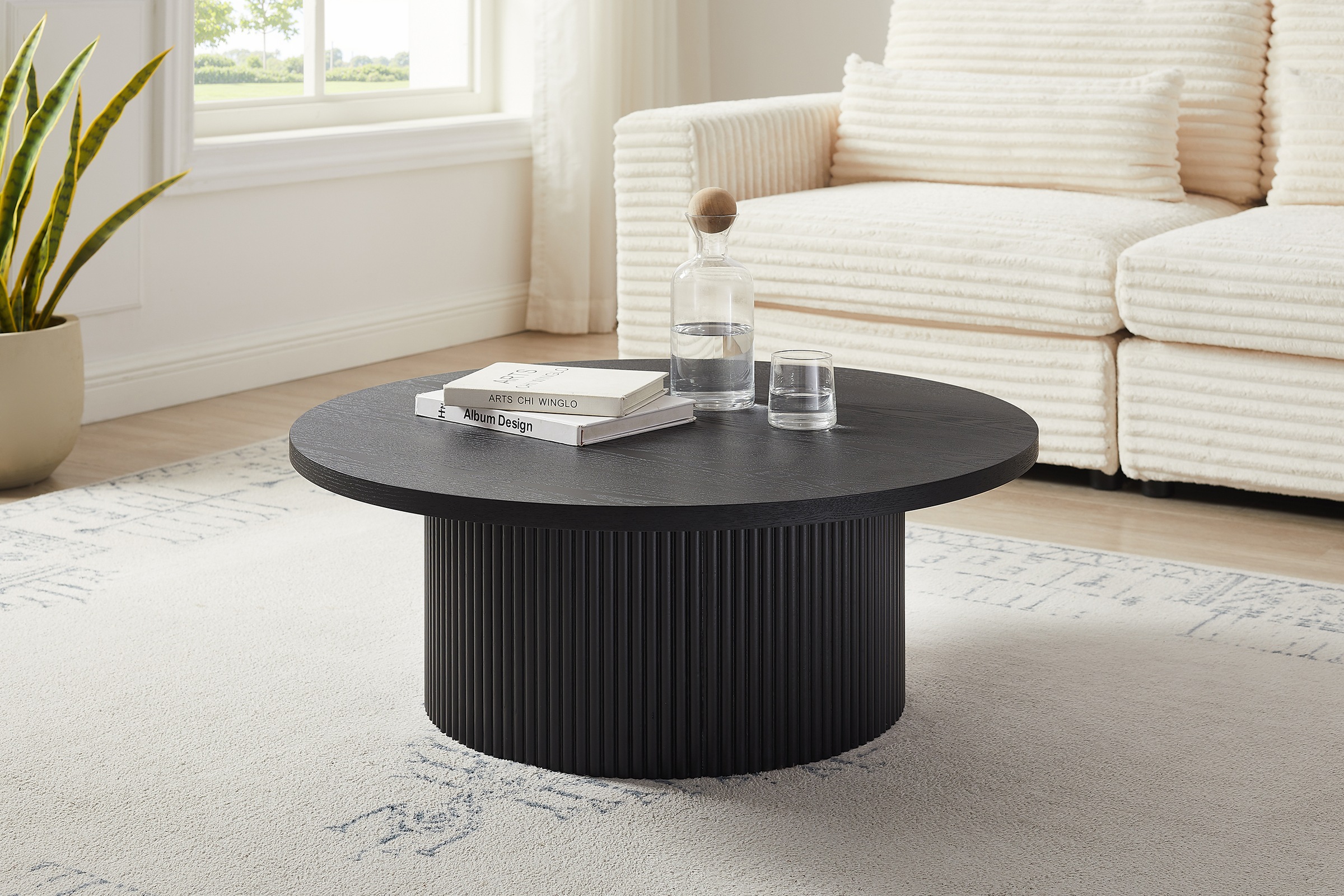 SalesFever Couchtisch "mit Massivholz-Lamellen, Ø 85 cm" 1 Stk. tlg. Modern günstig online kaufen