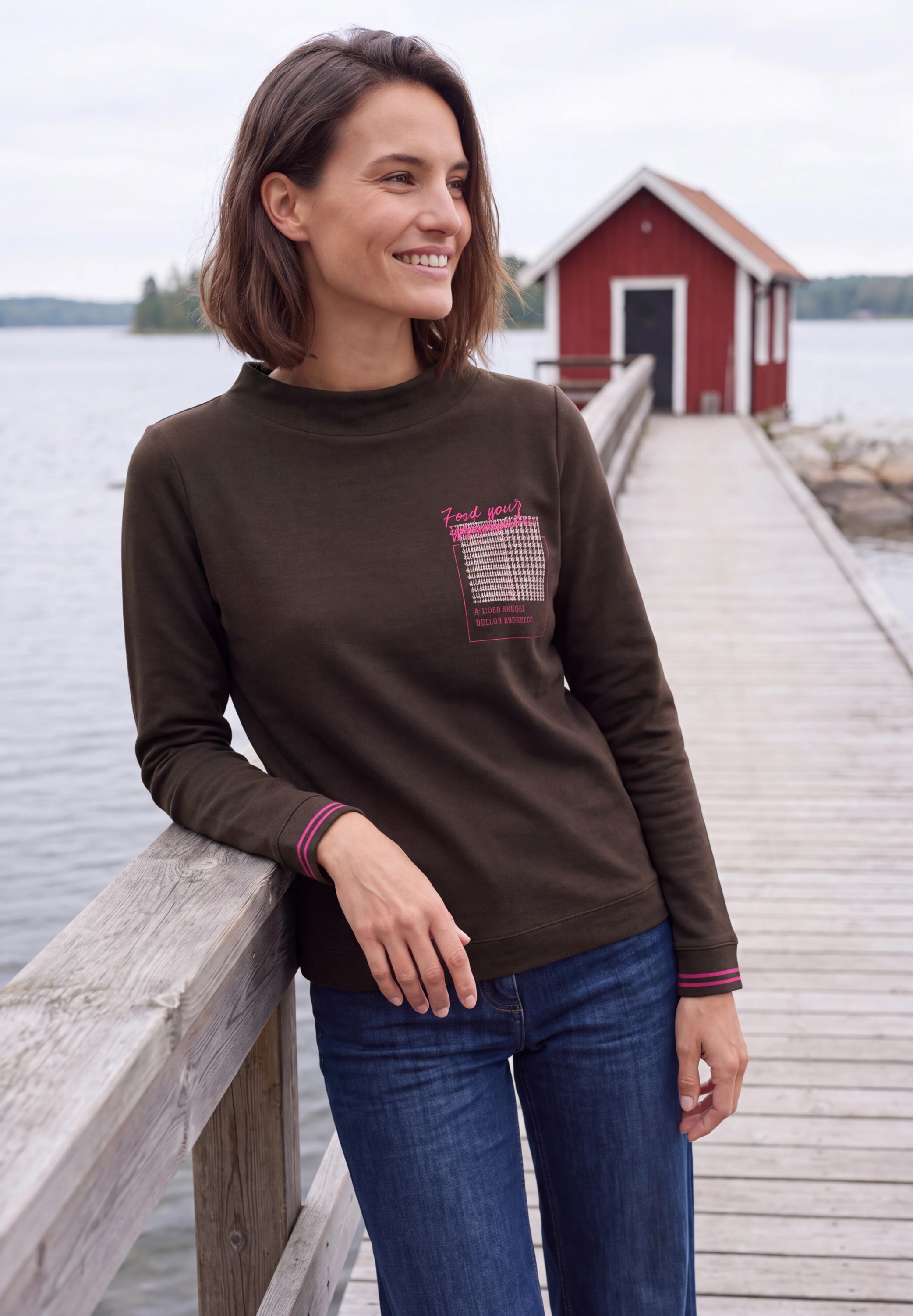 Cecil T-Shirt mit Funnel Neck und Print