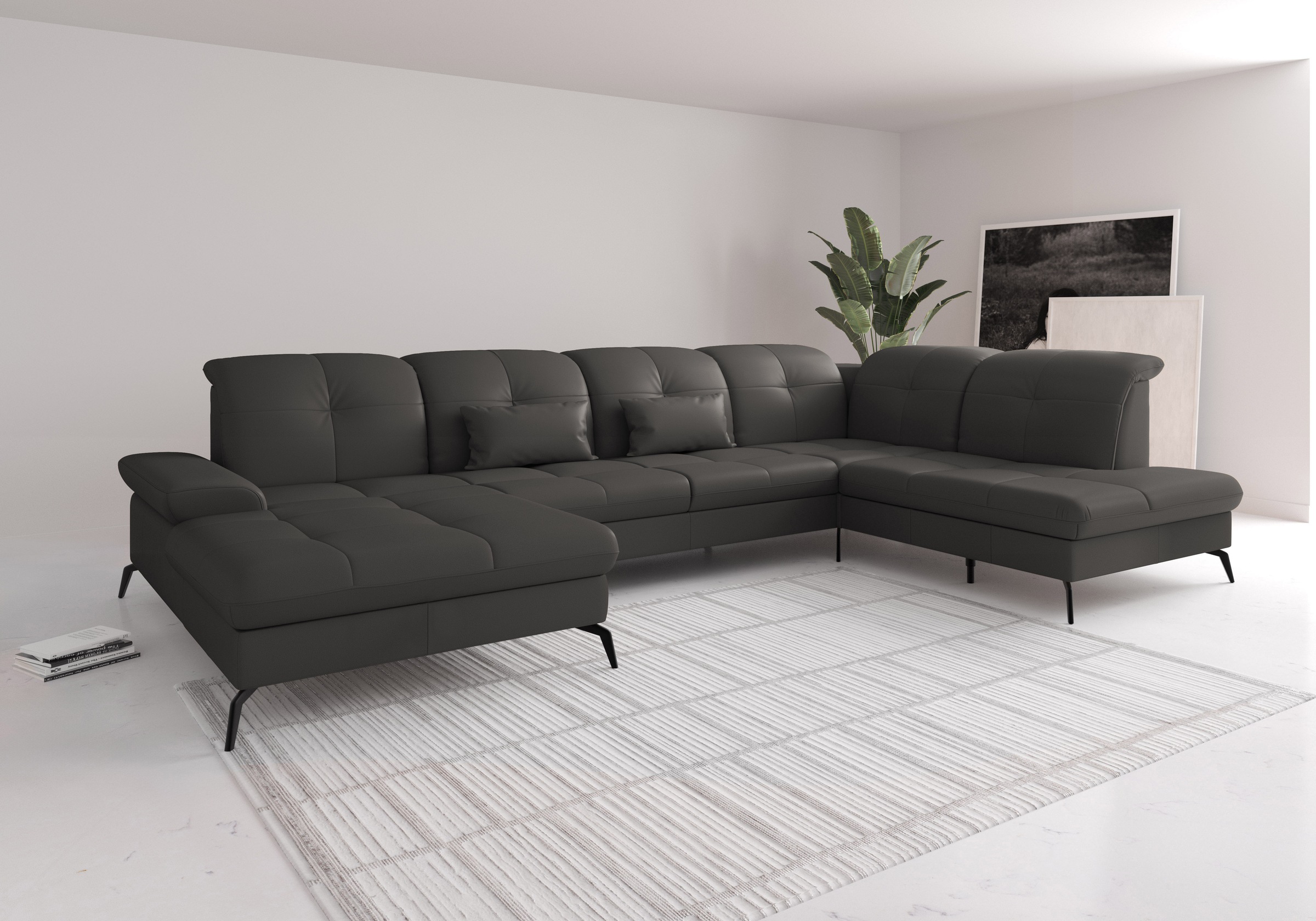 Wohnlandschaft SIT & MORE "Amica, U-Form, inkl. Sitztiefenverstellung und Armteilverstellung", grau (anthrazit), B:357cm H:90cm T:231cm, Sofas, Wohnlandschaft, wahlweise mit Kopfteilverstellung, Bettfunktion und Bettkasten 9