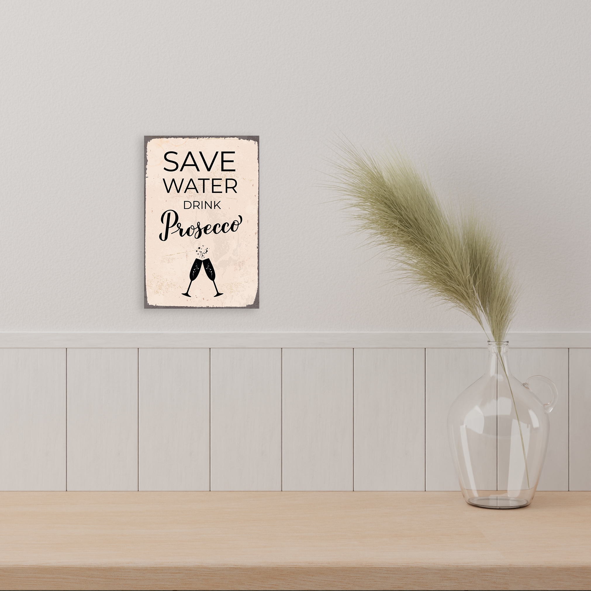 queence Alu-Dibond-Druck "Save Water", Getränke-Sprüche-Sprüche & Texte, Prosecco, rosa, Schild