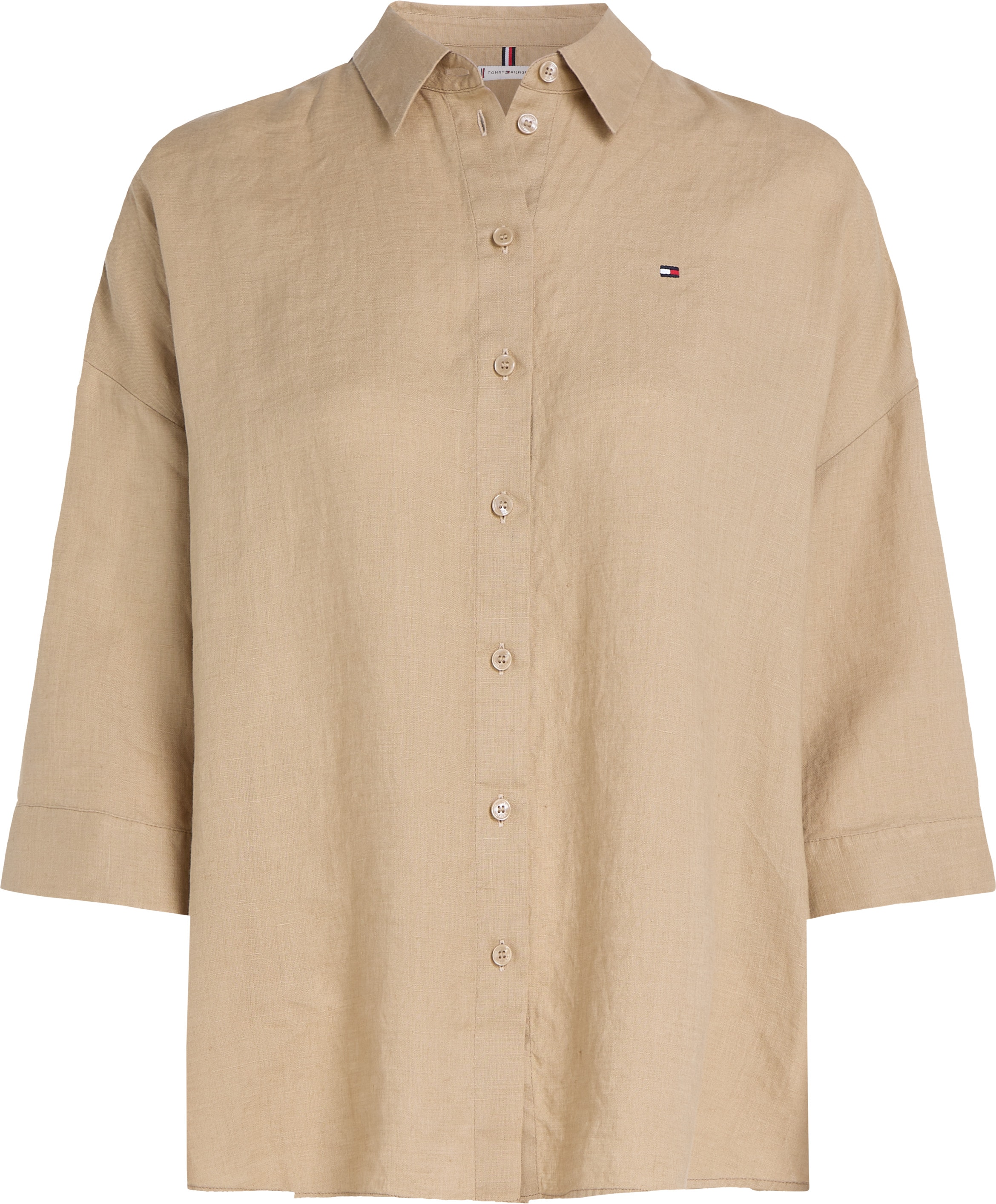 Tommy Hilfiger 3/4-Arm-Shirt »ESS LINEN LOOSE 3-4 SLEEVE SHIRT«, mit 3/4-Ärmel, Logostickerei,kühlendes Premium Leinen