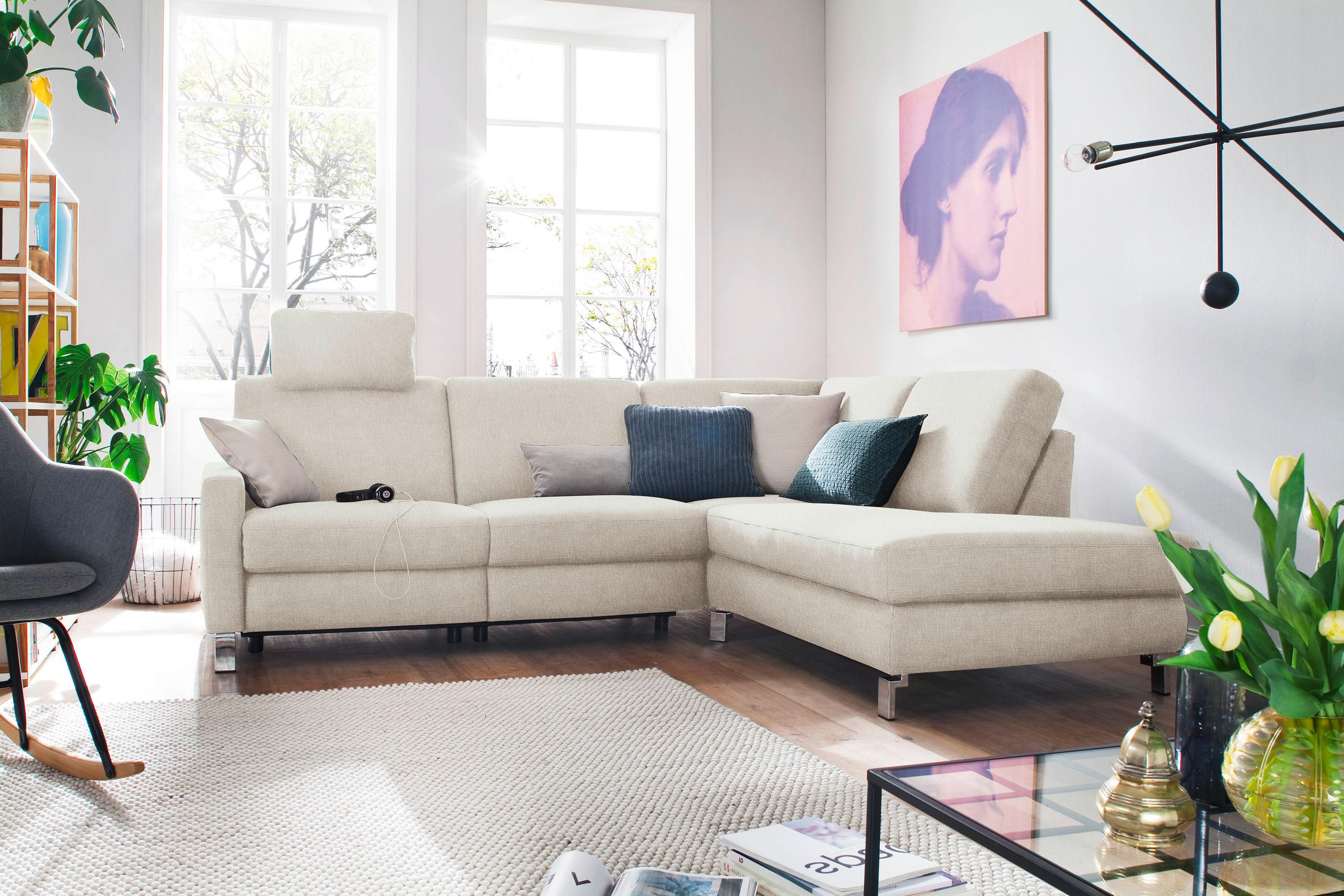 3C Candy Ecksofa "Mainau modern und elegant, mit gutem Sitzkomfort, Breite 257cm, L-Form" wahlweise mit elektrischer Relaxfunktion, Federkern