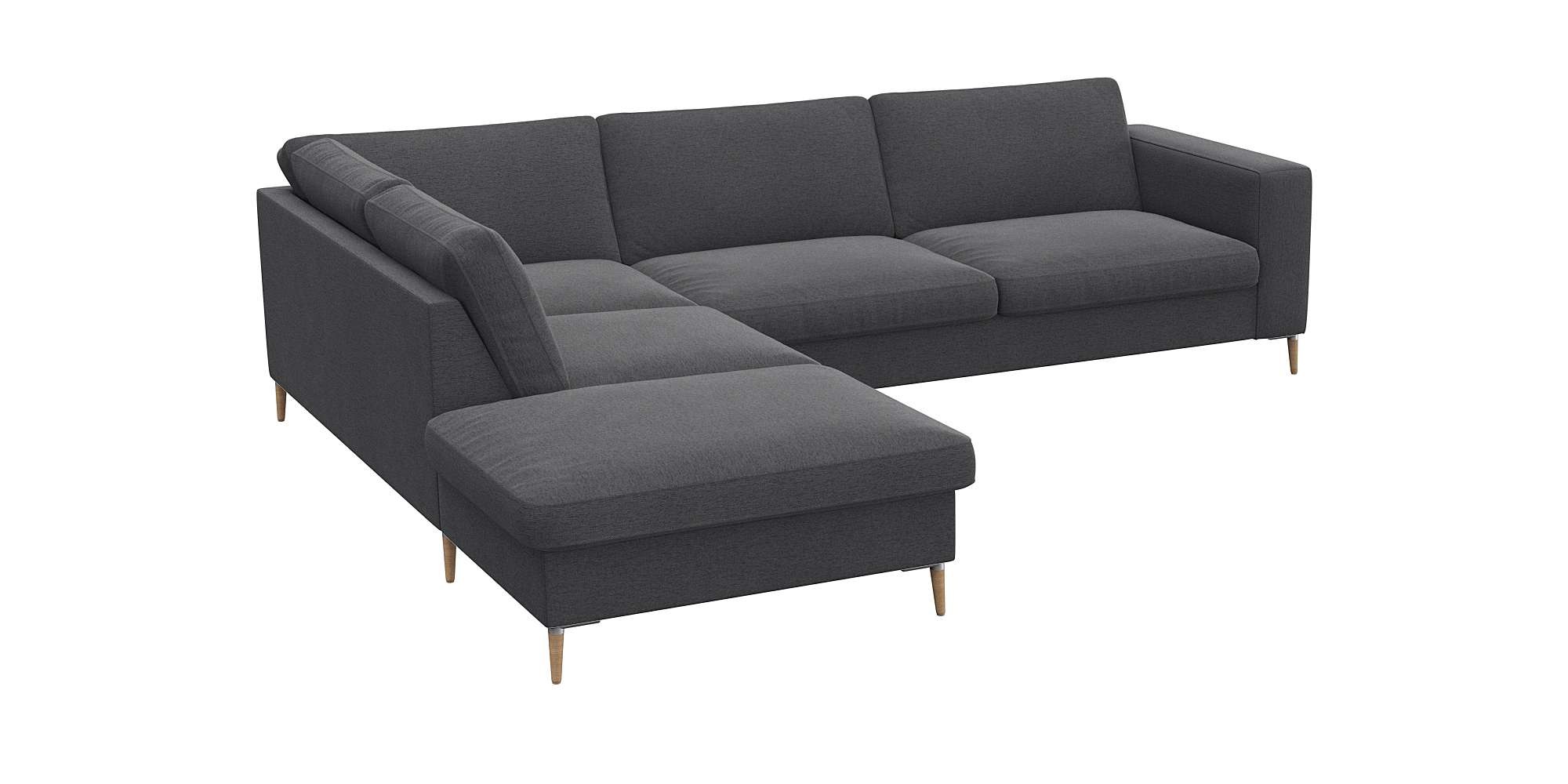 FLEXLUX Ecksofa »Fiore, Sitzaufbau mit hochwertigem Kaltschaum für mehr Sitzkomfort«, breite Armlehnen, L-Form, Füße Alu/Eiche