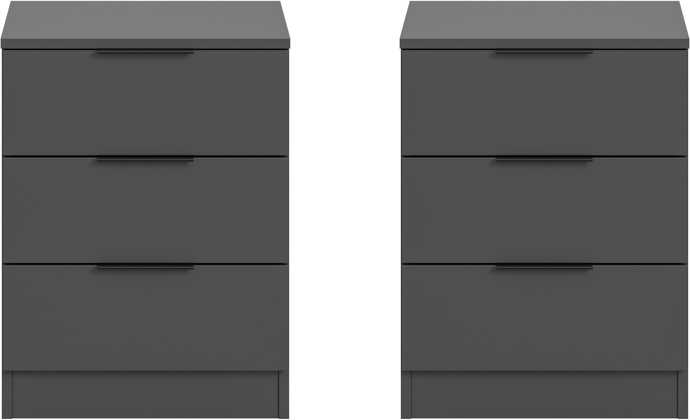 Home affaire Nachtkommode »Skarde 2 Nachttische, jeweils Breite: 45 cm« Set, Sie bekommen 2  Nachttische im Set, 2 Stk. tlg. Skarde, 2er Set Nachtkommoden, 3 Schubkästen, anthrazit