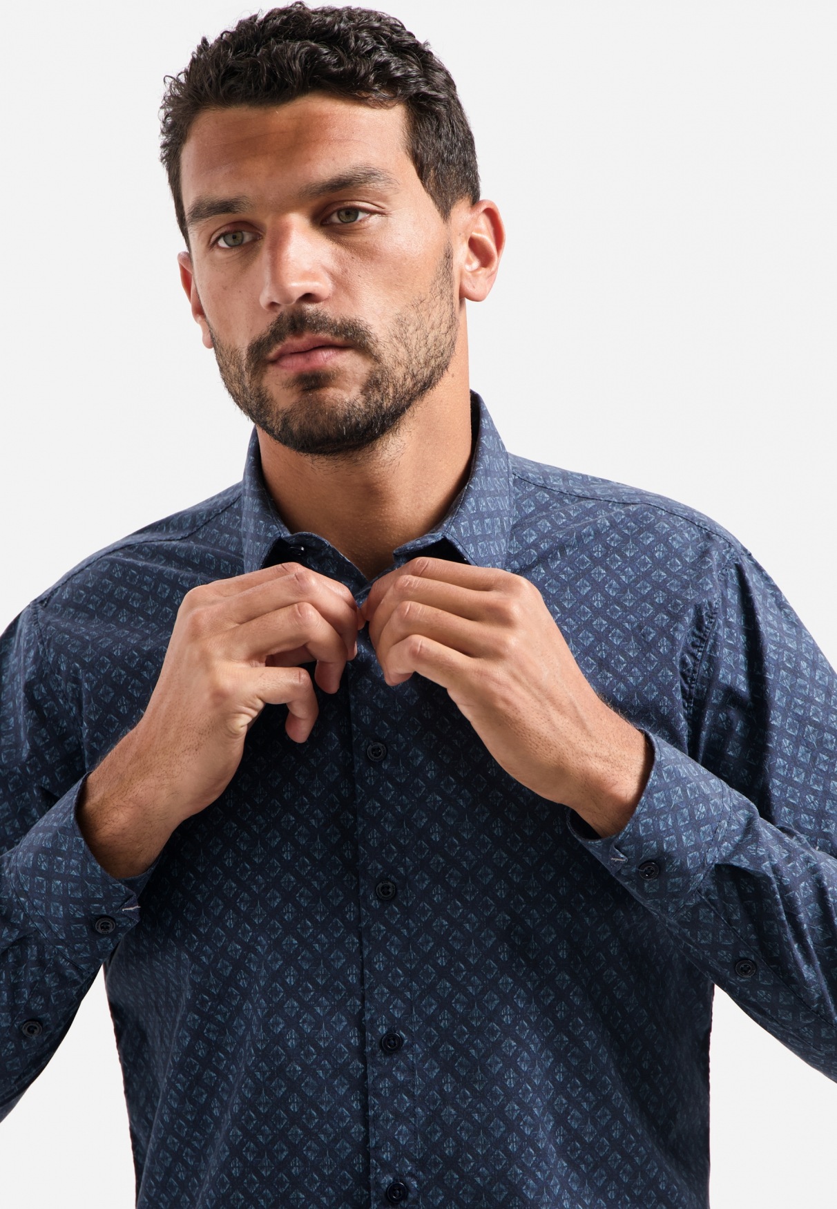 NO EXCESS Langarmhemd »No Excess Stretchhemd mit Print Shirt Strech Allover Printed«