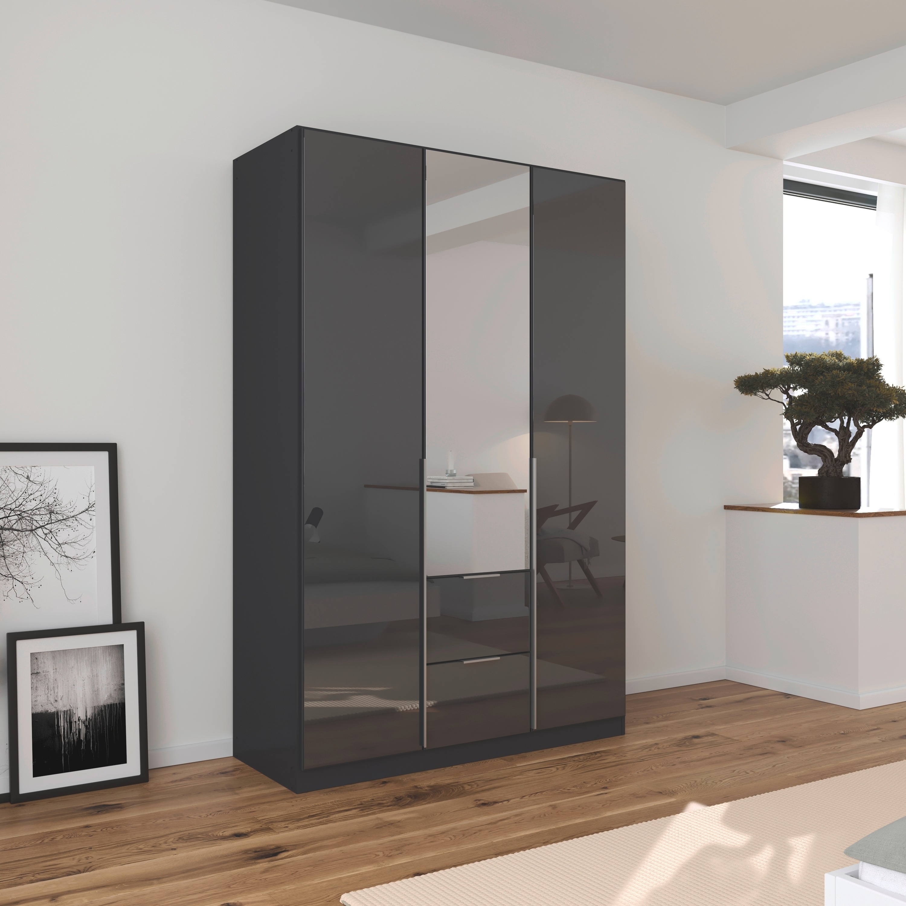 Thumbnail - OTTO home Drehtürenschrank "Kleiderschrank Kleiderschränke Schrank Garderobe AGORDO mit Glasfront" in zwei Griff-Farben,...