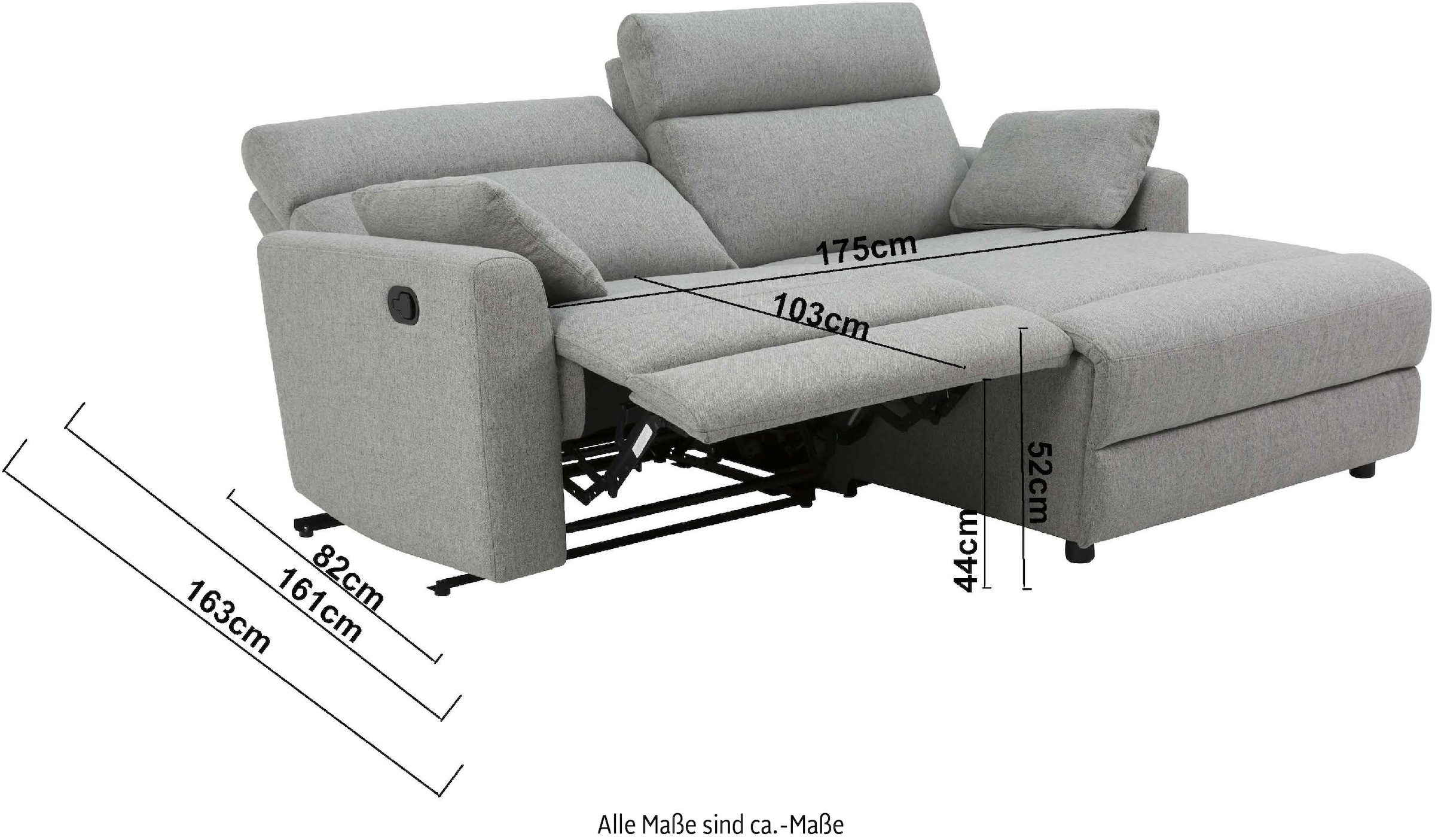 INOSIGN Ecksofa »JENNA, L-Form, 209cm, manuelle u. elektrische Funktion, mit USB A/C,«, Liegefunktion 105°-150°, Federkern, Struktur fein