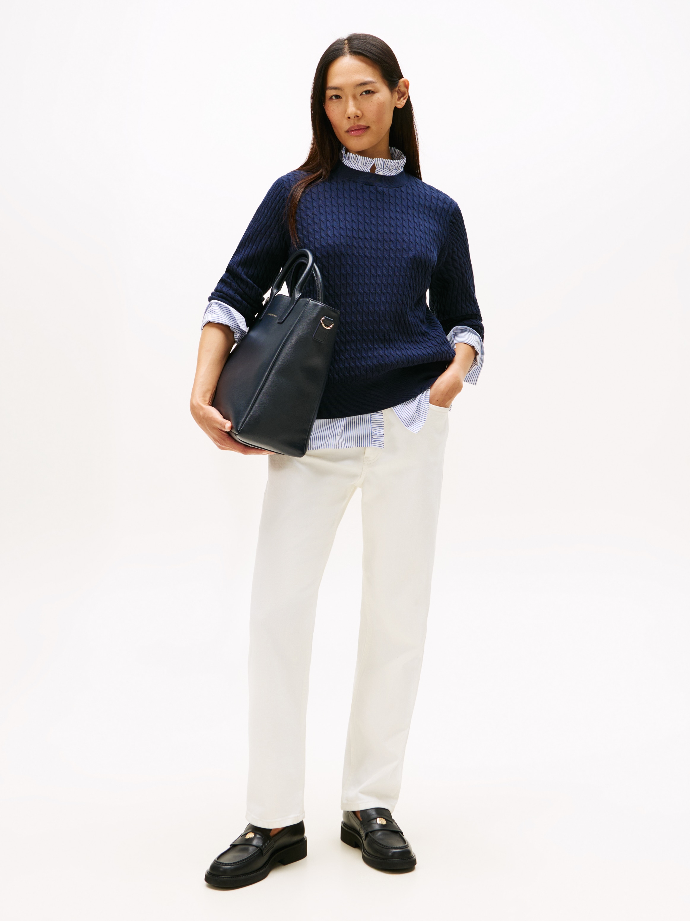 Tommy Hilfiger Rundhalspullover »CO CABLE C-NK LS SWEATER«, mit Zopfmuster