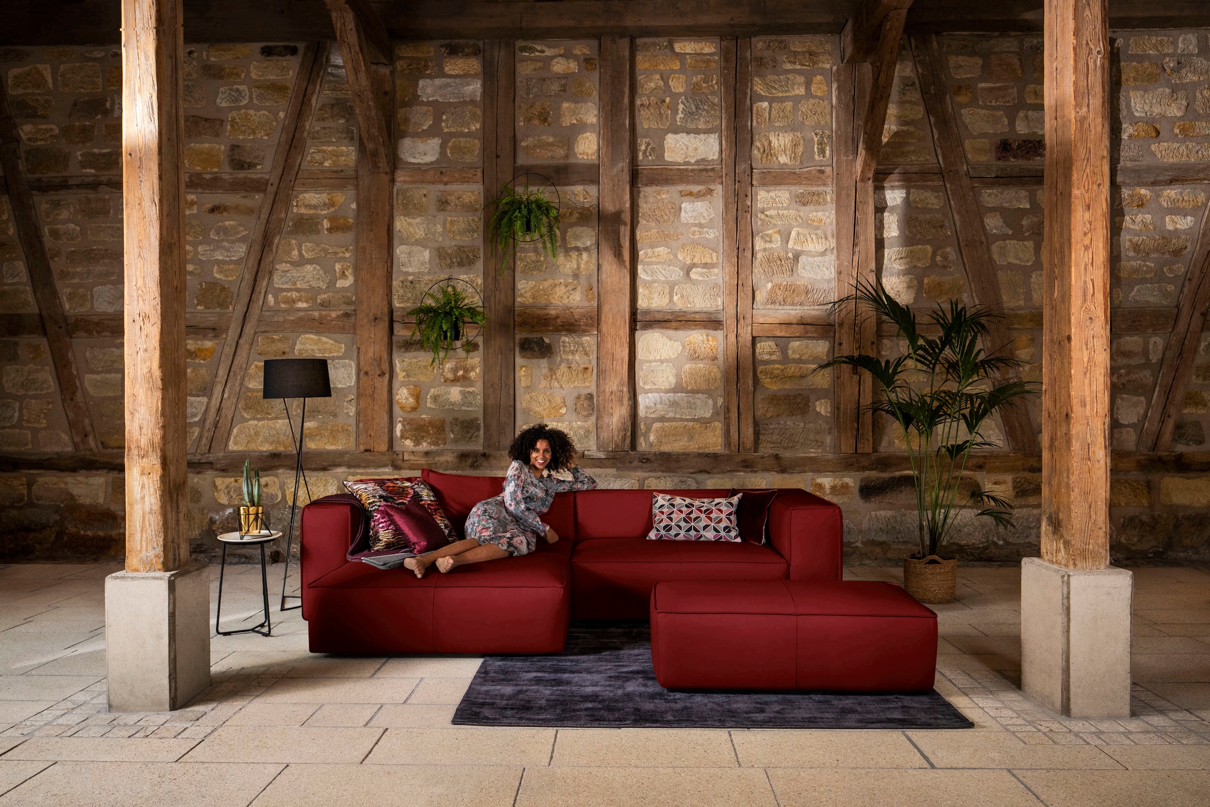 W.SCHILLIG Ecksofa "around-the-block Mega-Sofa & Hocker, viel Platz, Breite 300cm, L-Form" inklusive Hocker, mit eleganter Biese, mit Federkern