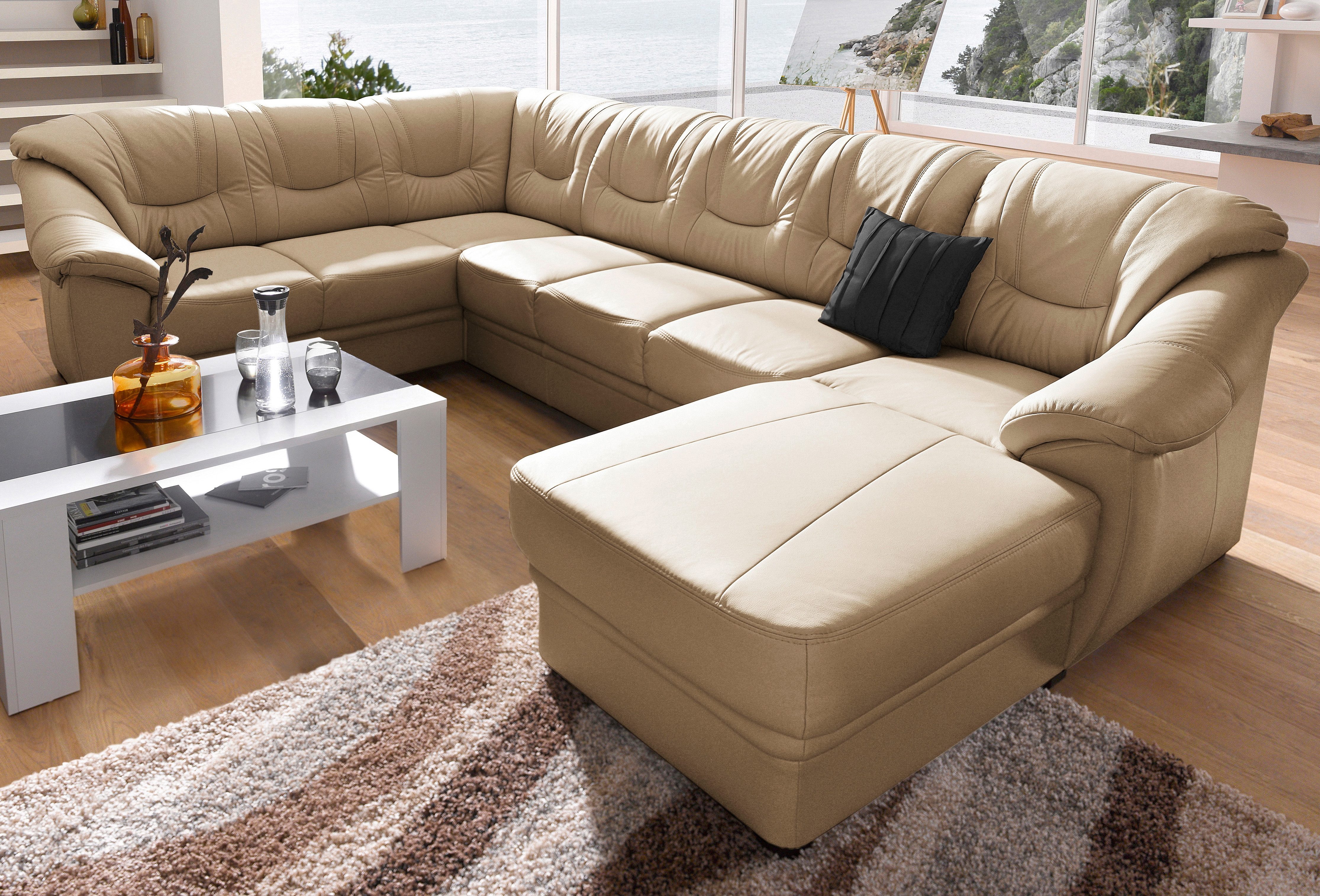 sit&more Wohnlandschaft "Savona, U-Form, B: 320 cm, Bettfunktion wählbar, Federkern-Polsterung" Komfortable Sitzhöhe 46 cm, Liegefläche 120 x 250 cm bei Bettfunktion