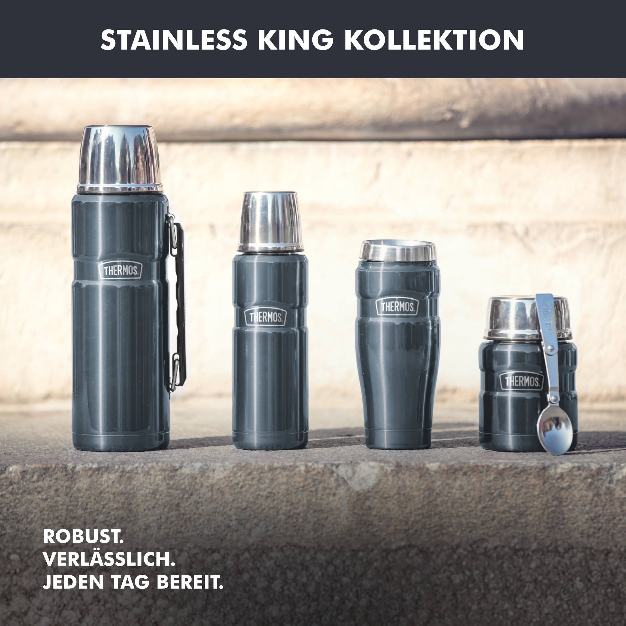 THERMOS Isolierflasche »STAINLESS KING BOTTLE, doppelwandiger Edelstahl« 0,7l, 15h heiß & 24h kalt, Safe Flow Lid mit Push Button