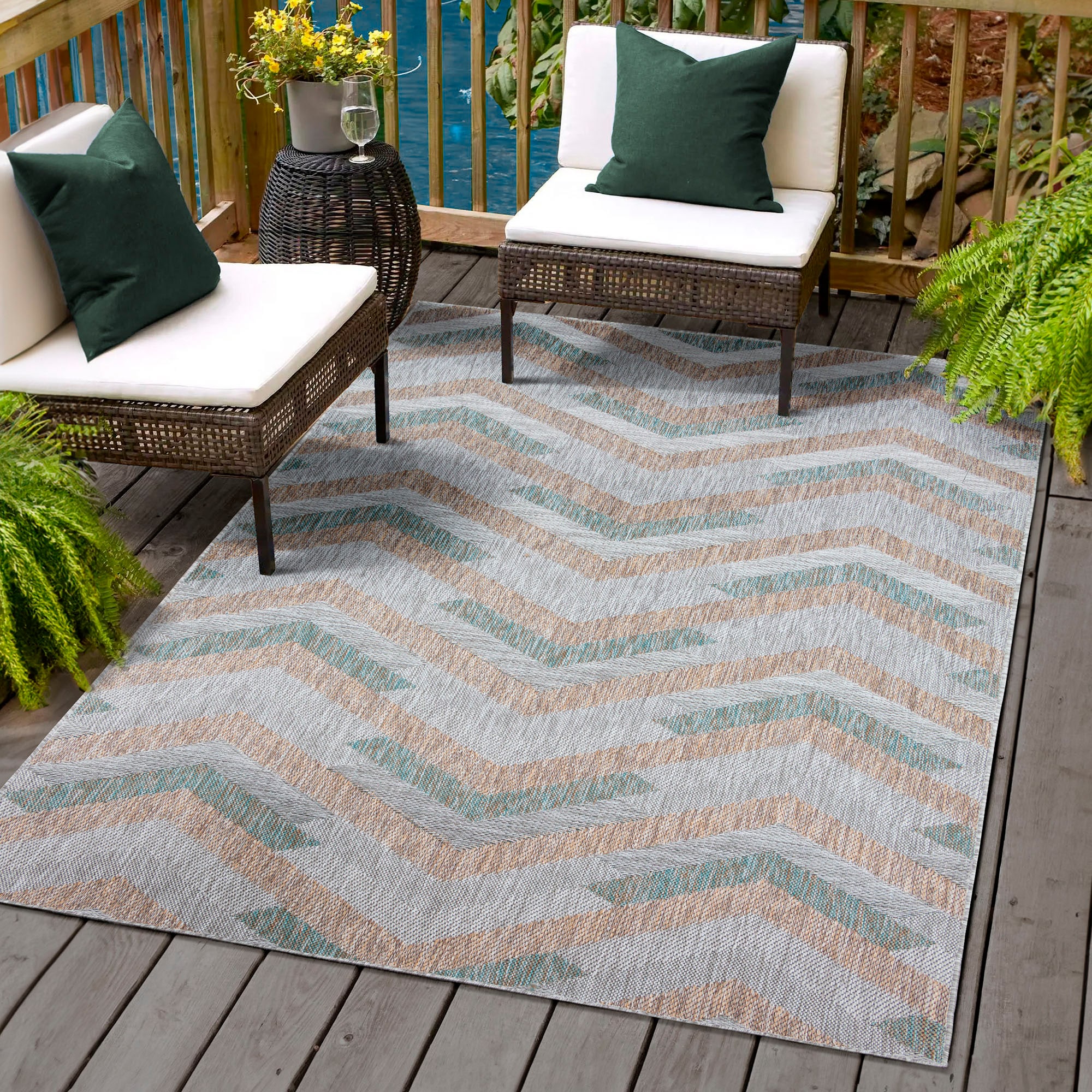 Sanat Outdoorteppich "Melissa 8004, auch in Rund erhältlich" rechteckig 10 mm Höhe Kurzflor, In -und Outdoor geeignet, Wohnzimmer
