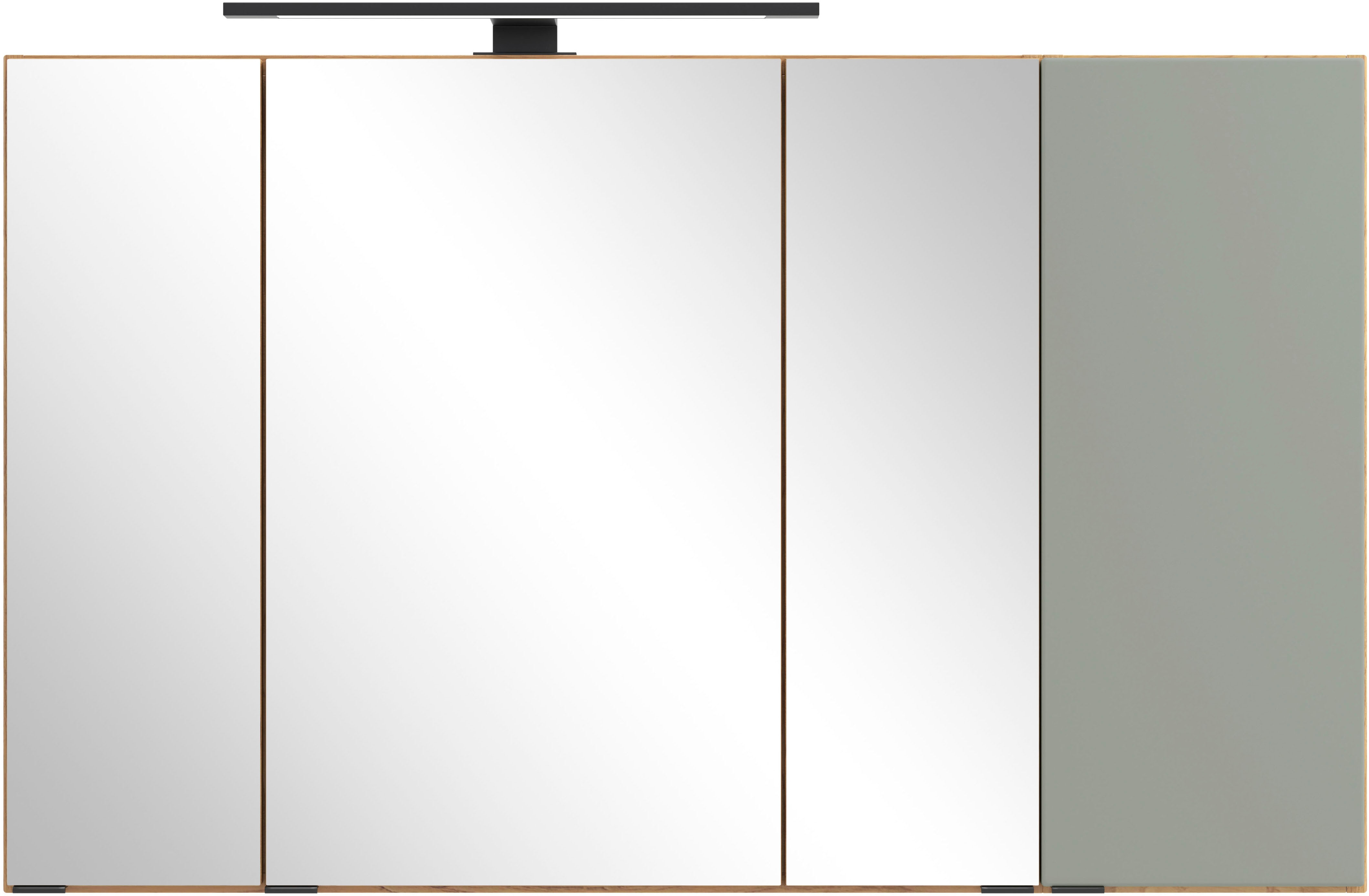 welltime Spiegelschrank "MAILAND, gedämpfte Scharniere, LED-Aufbauleuchte" Maße (B/H/T): ca. 105/64/20 cm, Wildeiche/Schilfgrün, LED-Aufbauleuchte, gedämpfte Scharniere