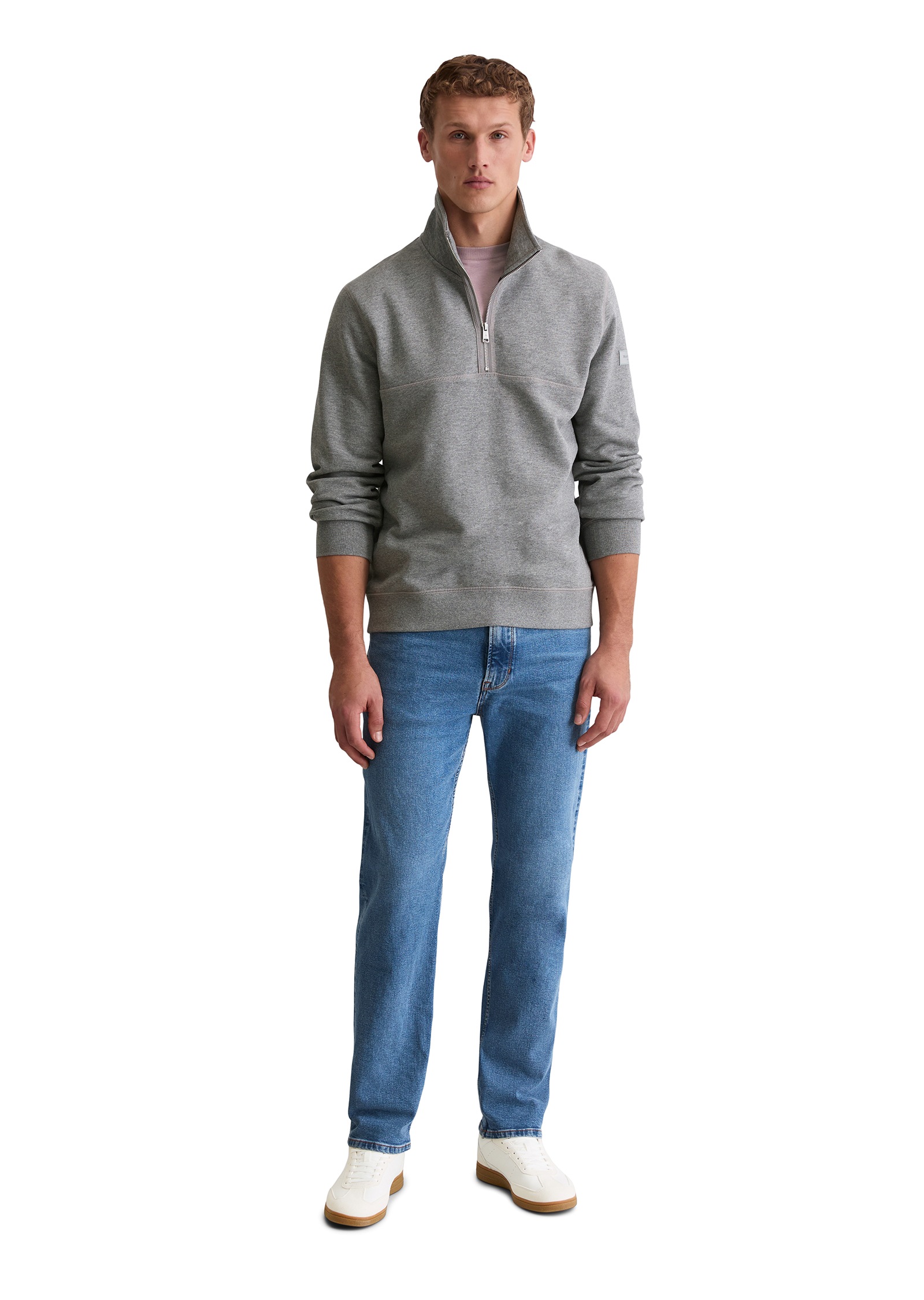 Sweatshirt MARC O'POLO "regular fit aus weicher Bio-Baumwolle", Herren, Gr. L, cloudy grau melange, Sweatware, Obermaterial: 100% Baumwolle, regular fit, Bündchen, Sweatshirts Sweatshirt, Troyerkragen mit Reißverschluss 6