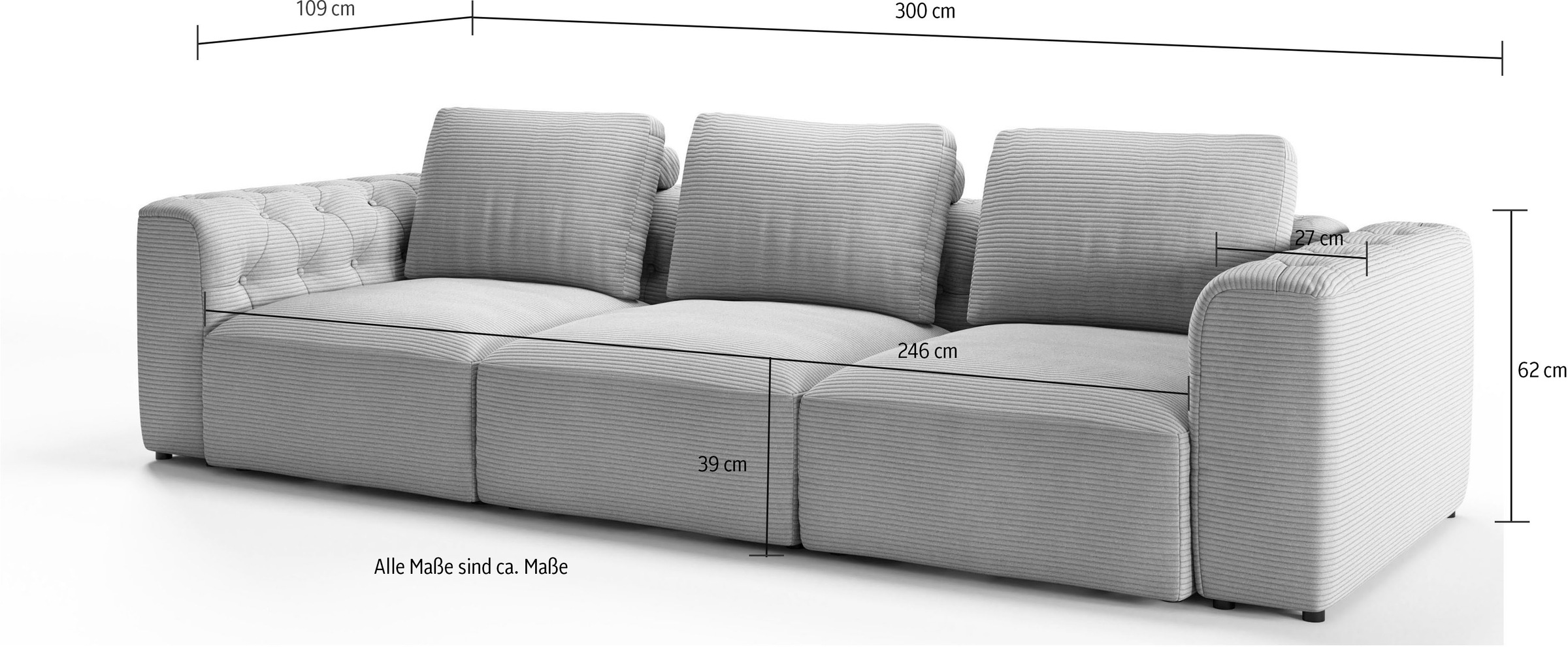 RAUM.ID 3-Sitzer »Cushid«, Modulsofa, bestehend aus 3 Teilen, Breite 300 cm