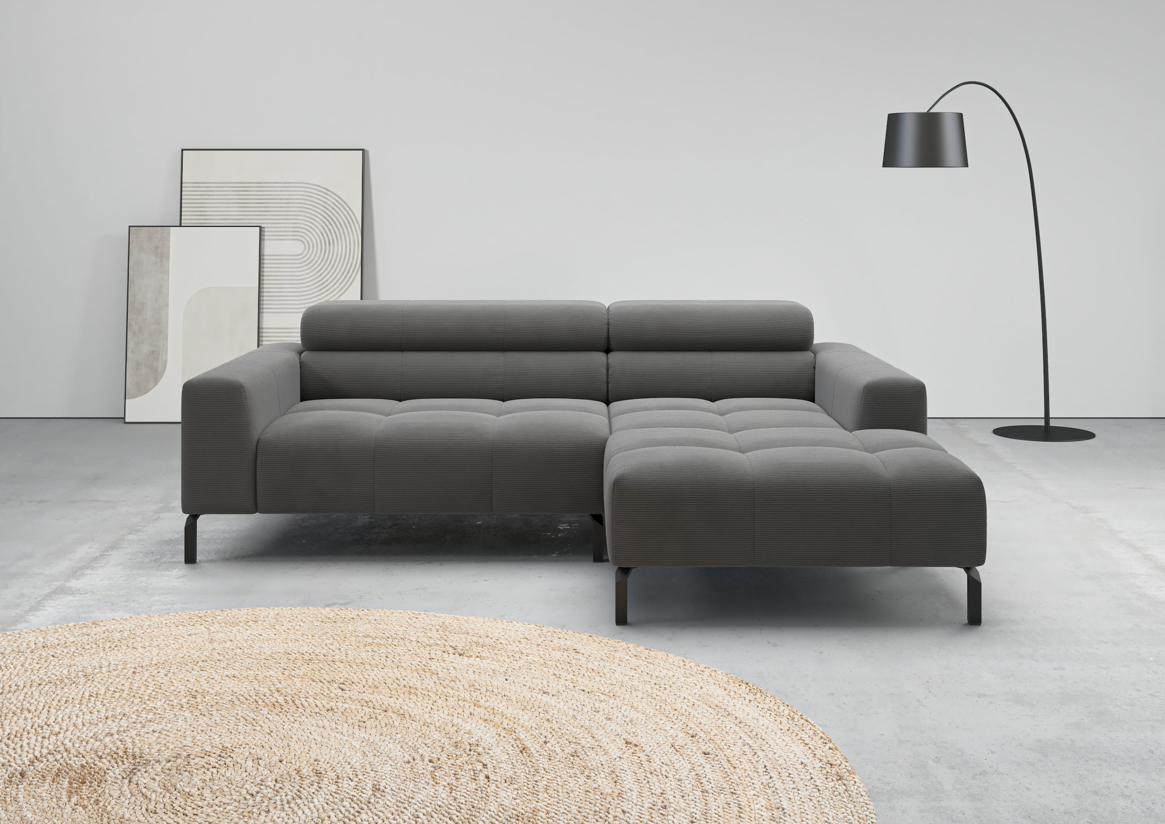 Home affaire Ecksofa "Claya, 223 cm breit, L-Form, Kopfteilverstellung" Moderne Steppung, weicher Polsteraufbau & saugroboterfreundliche Höhe