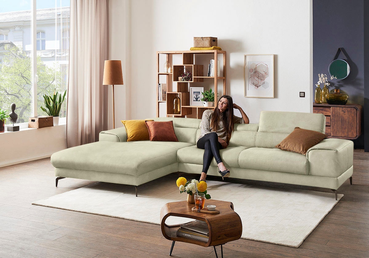 W.SCHILLIG Ecksofa »piedroo, Designsofa mit tollem Sitzkomfort, bequem und elegant, L-Form«, Kopfteilverstellung, wahlweise mit Sitztiefenverstellung, Breite 343cm