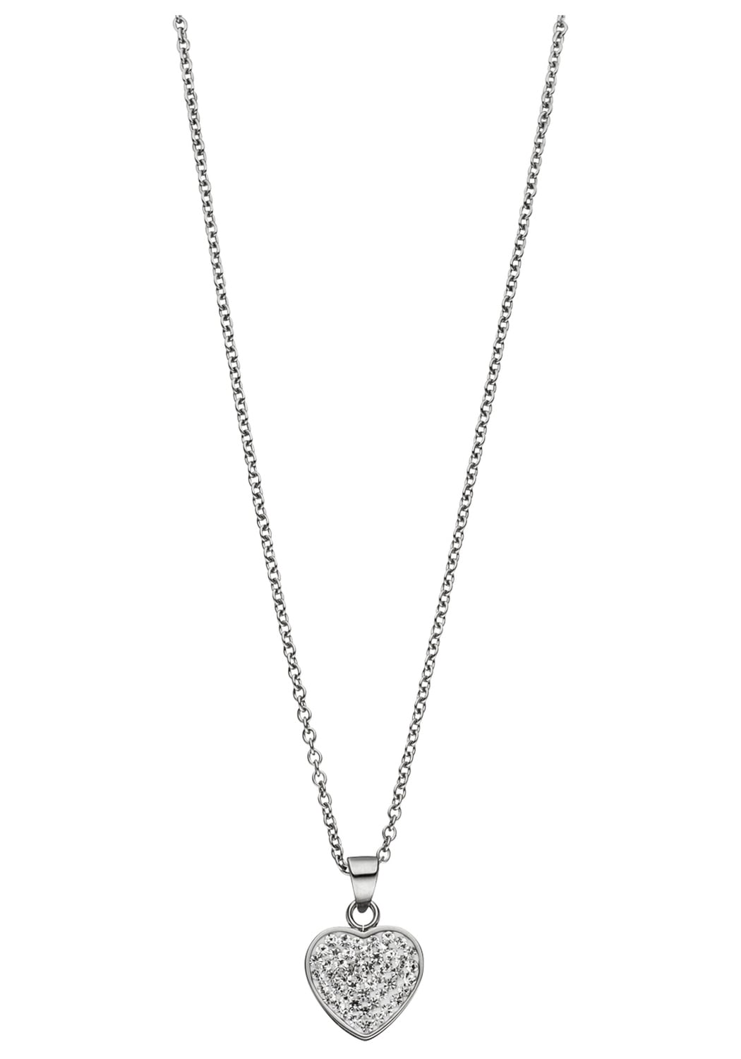 JOBO Kette mit Anhänger »Halskette Herz 14 mm« Edelstahl mit Kristallen 45 cm