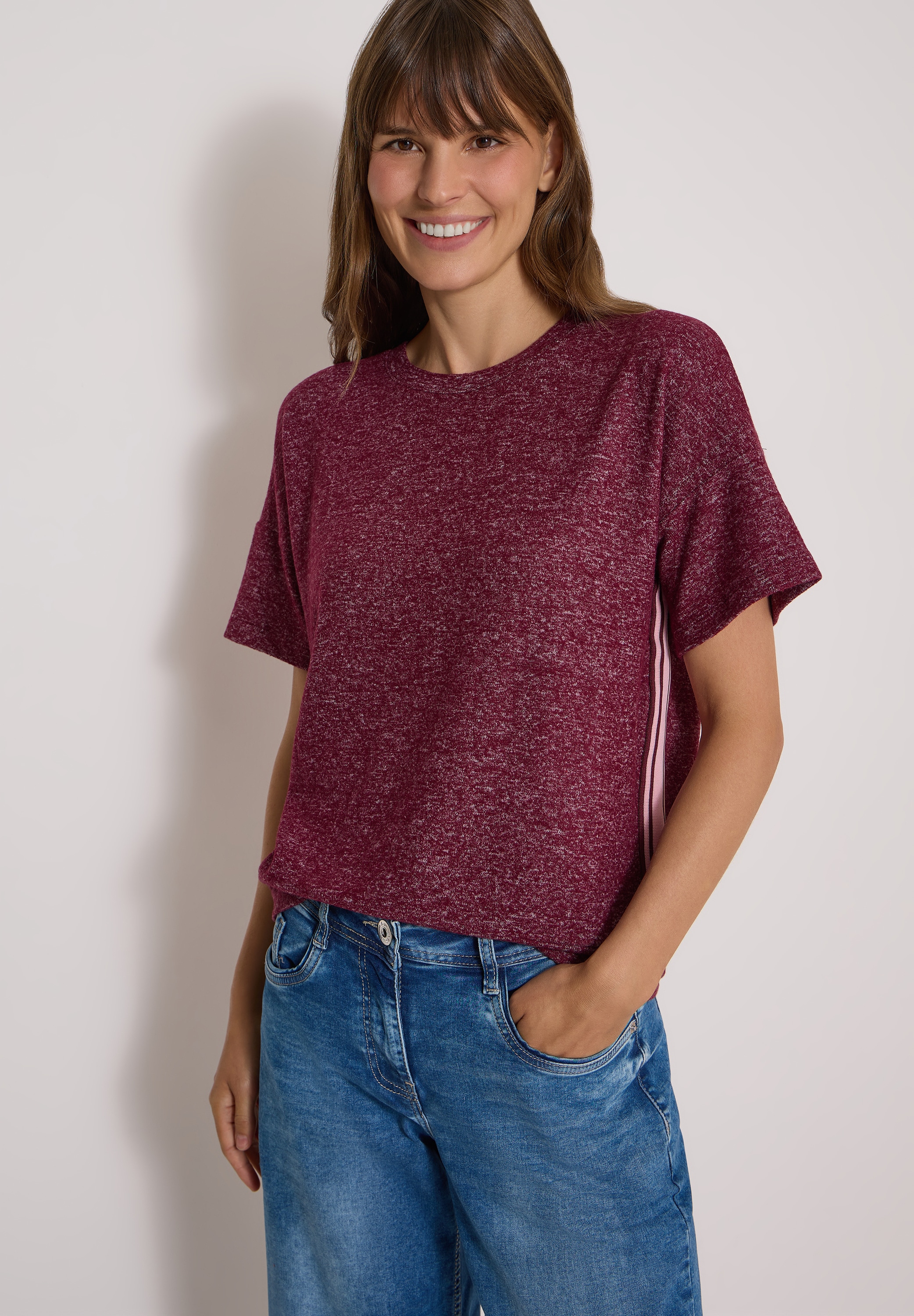 Cecil T-Shirt Sommmershirt -meliert -mit Rundhals und Tape-Details seitlich